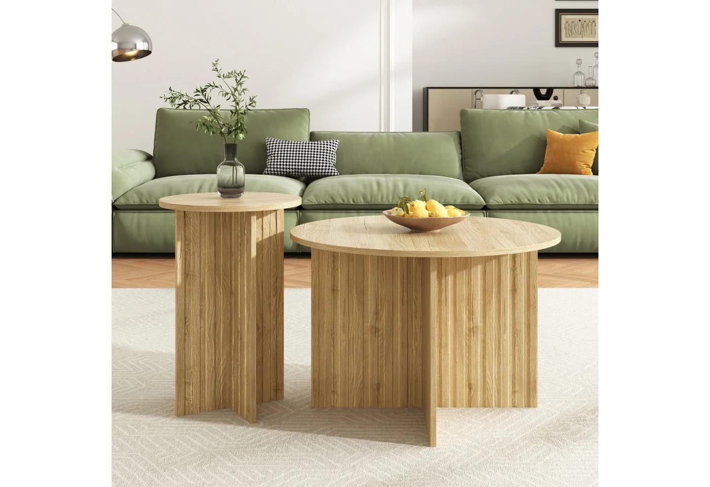 Merax Nest-Tisch-Set 2-tlg. Rund Holzoptik Skandinavisches Design