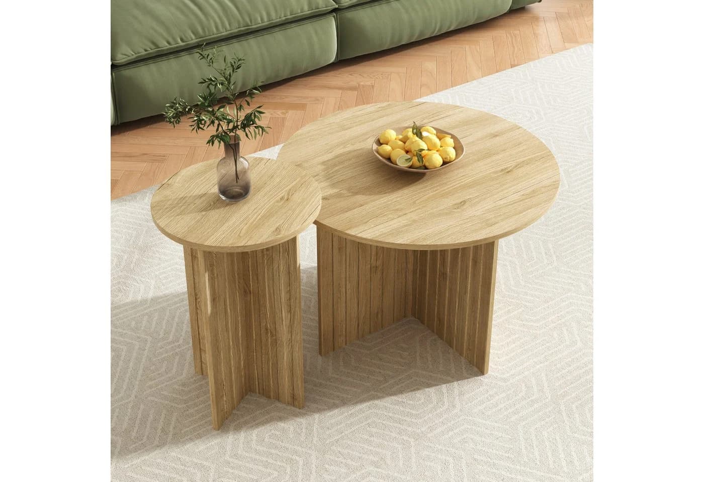 Merax Nest-Tisch-Set 2-tlg. Rund Holzoptik Skandinavisches Design - Bild 3