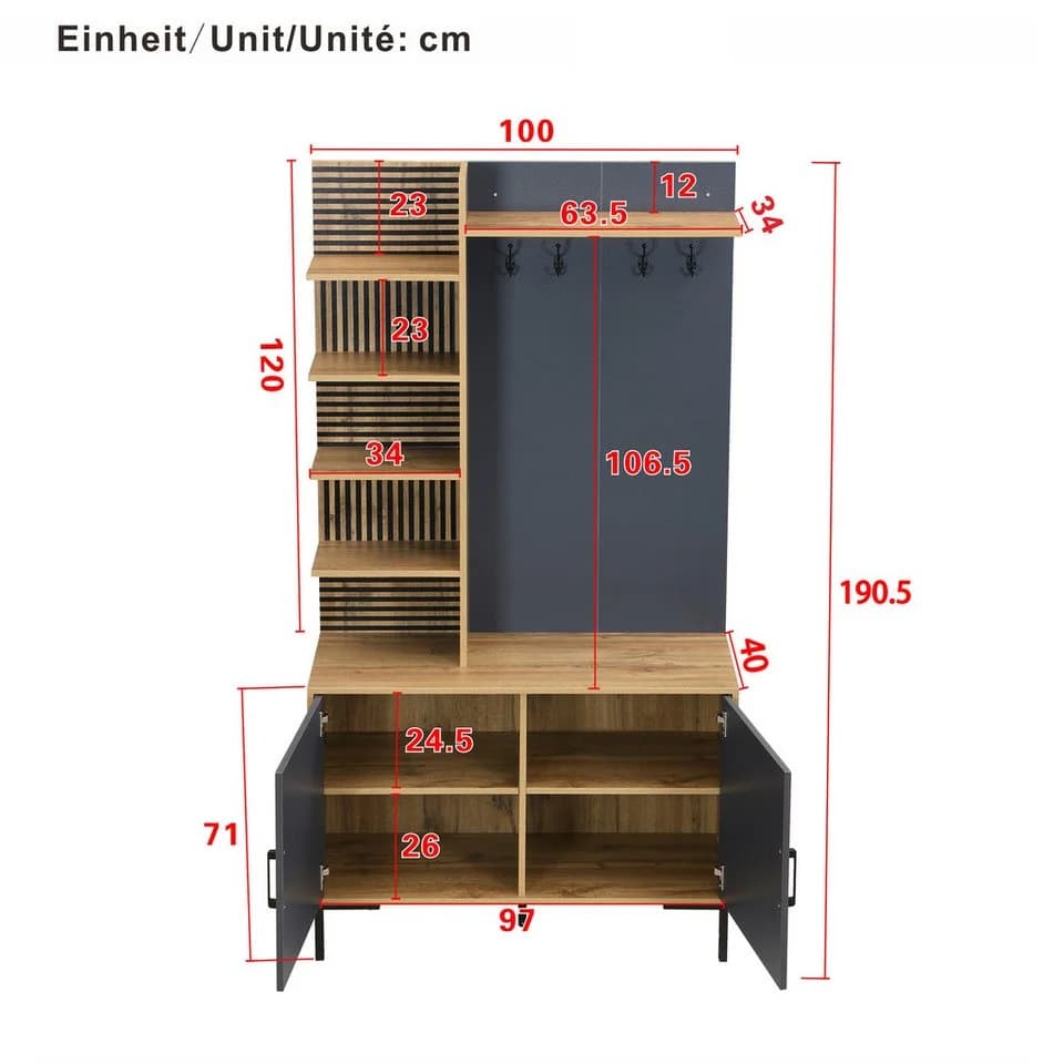 Merax Garderoben-Set mit Metallbeinen Schwarz Holz - Bild 5