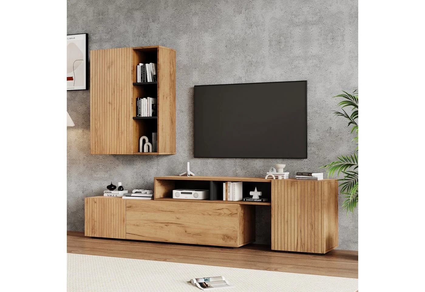 Merax Wohnwand-Set TV-Board & Standregal Holzfarbe Schwarz - Bild 2