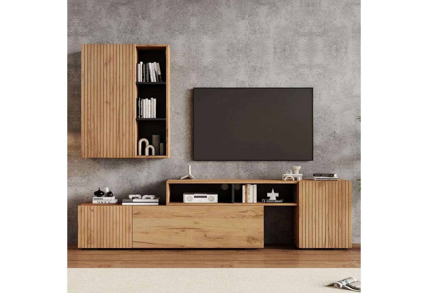 Merax Wohnwand-Set TV-Board & Standregal Holzfarbe Schwarz - Bild 3