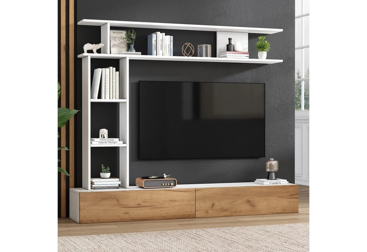 Merax Wohnwand 3-teilig Weiß & Holz mit TV-Board - Bild 4
