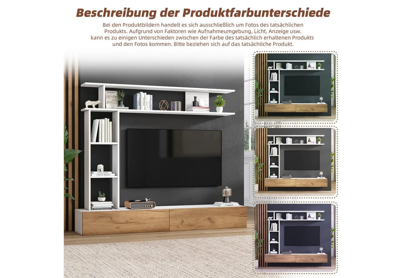 Merax Wohnwand 3-teilig Weiß & Holz mit TV-Board - Bild 5