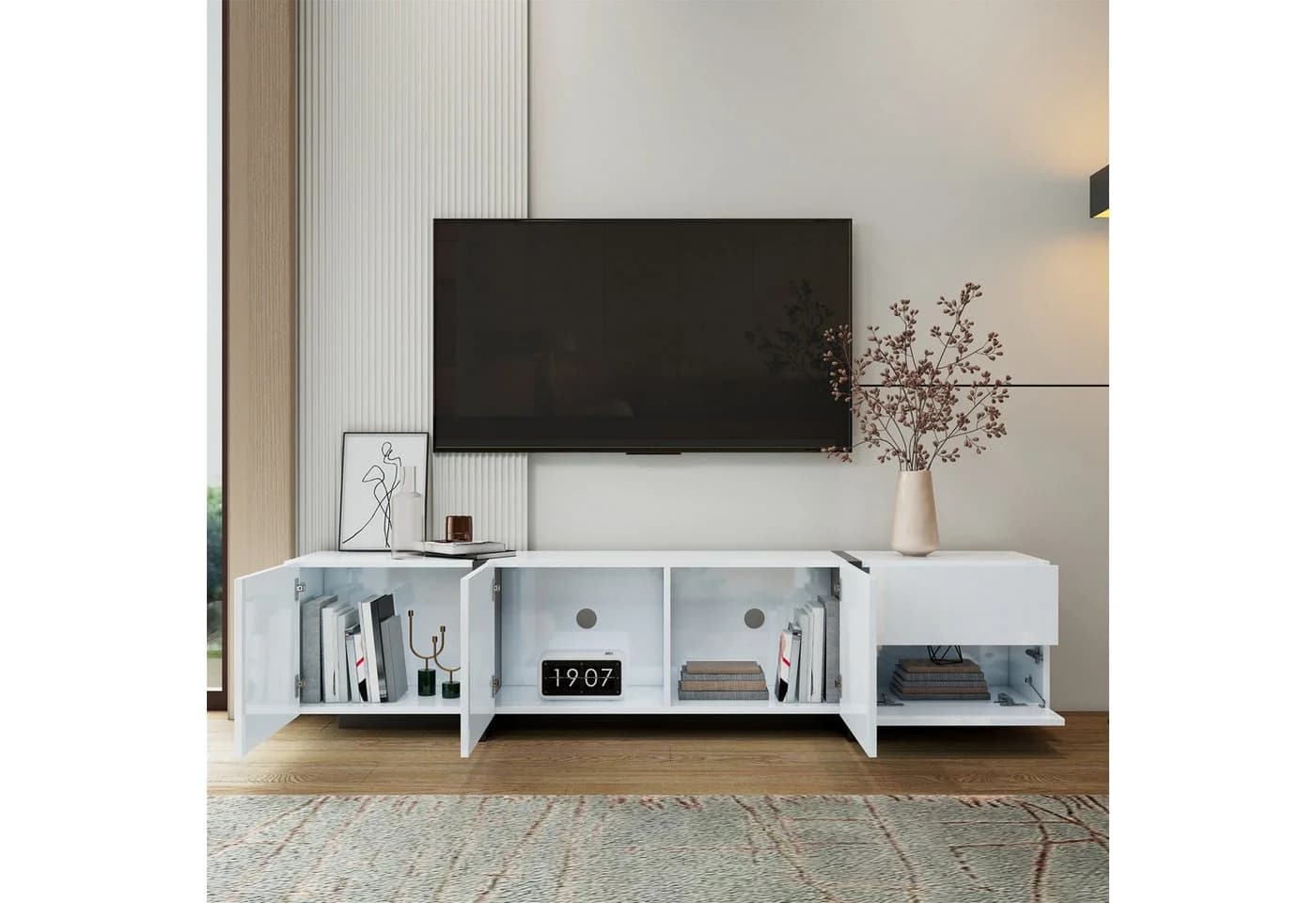 Merax Lowboard mit LED TV-Schrank Hochglanz Schwarz Weiß