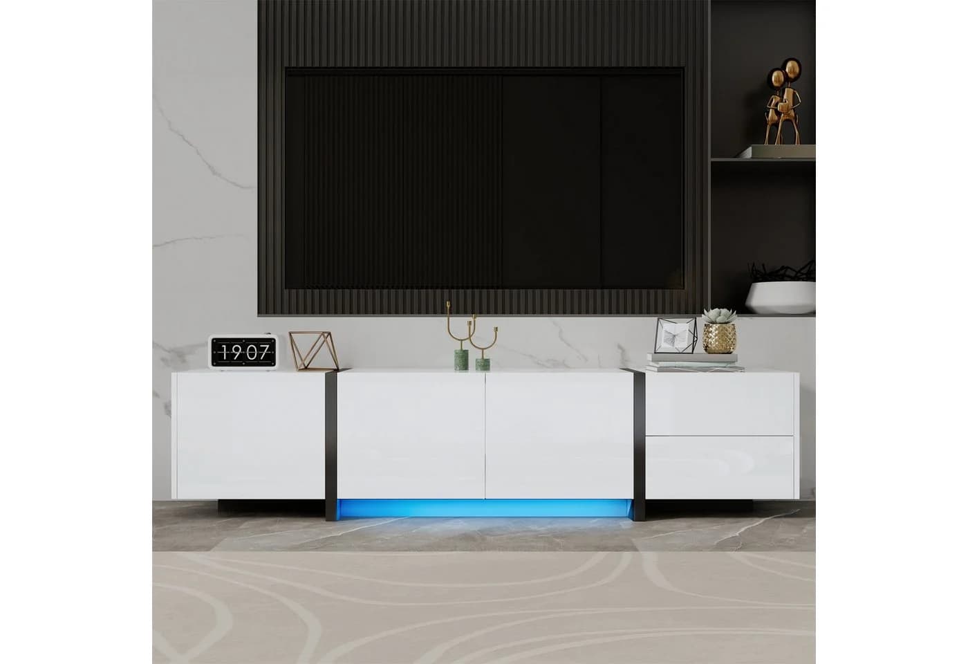Merax Lowboard mit LED TV-Schrank Hochglanz Schwarz Weiß - Bild 2