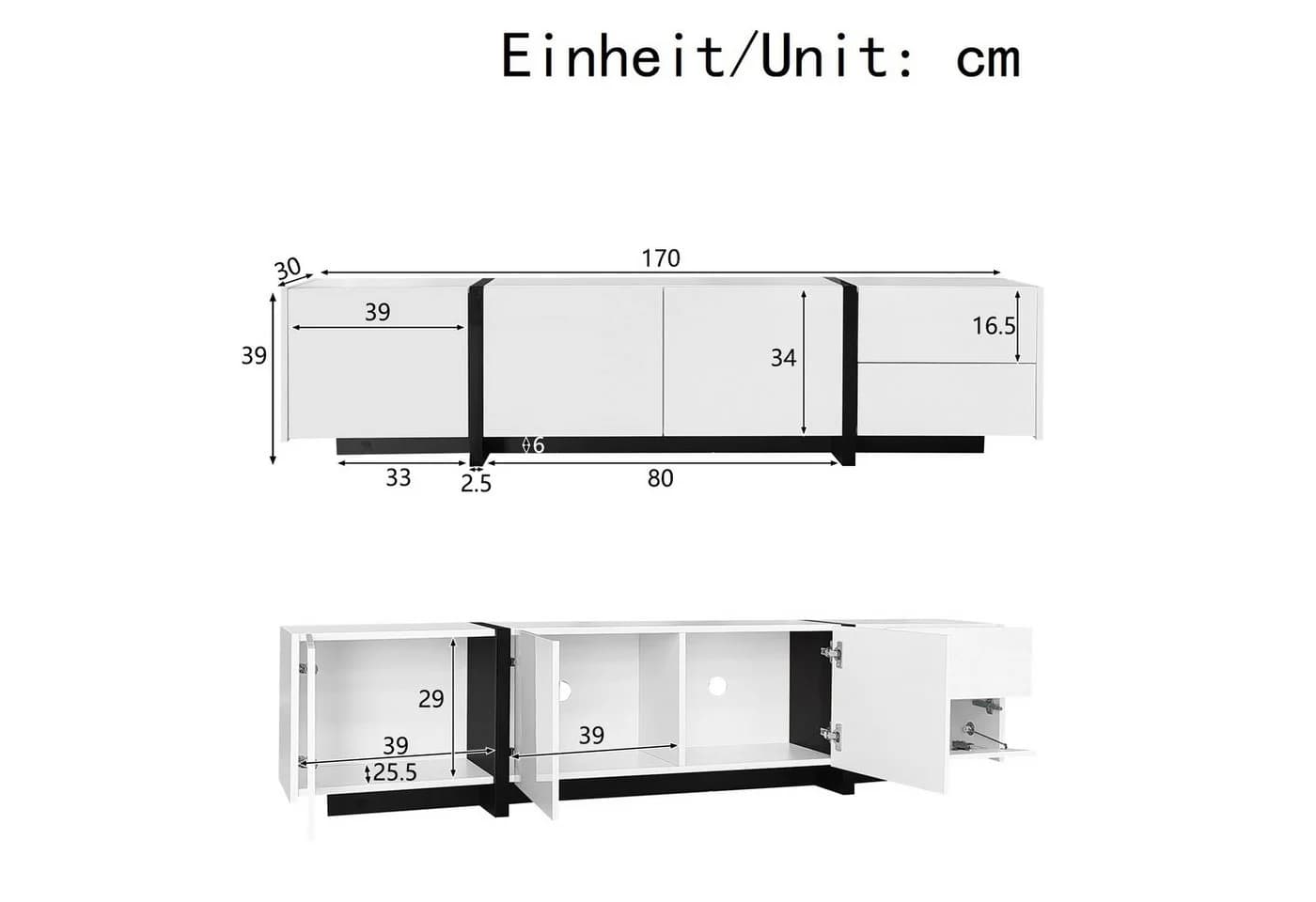 Merax Lowboard mit LED TV-Schrank Hochglanz Schwarz Weiß - Bild 5