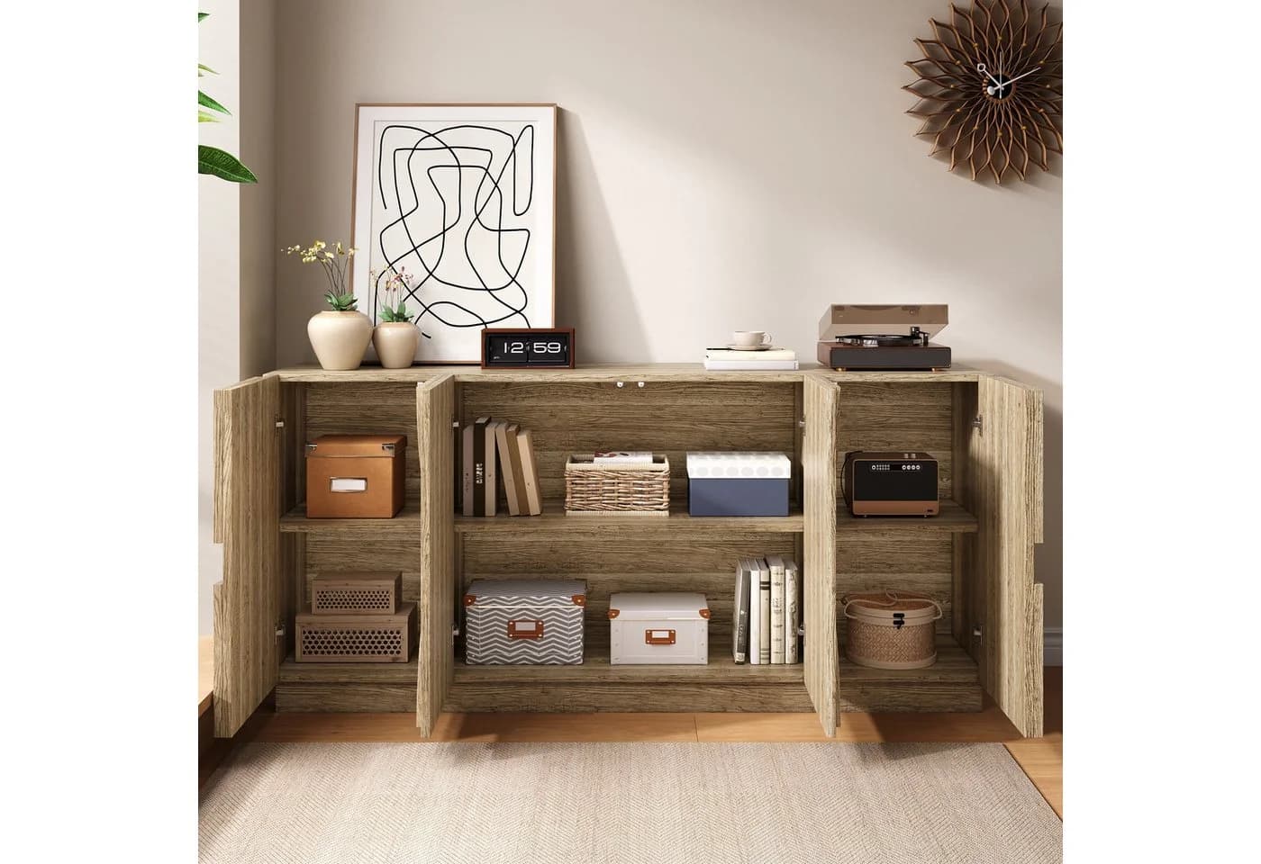 Merax Sideboard mit 4 Türen und flexiblen Einlegeböden