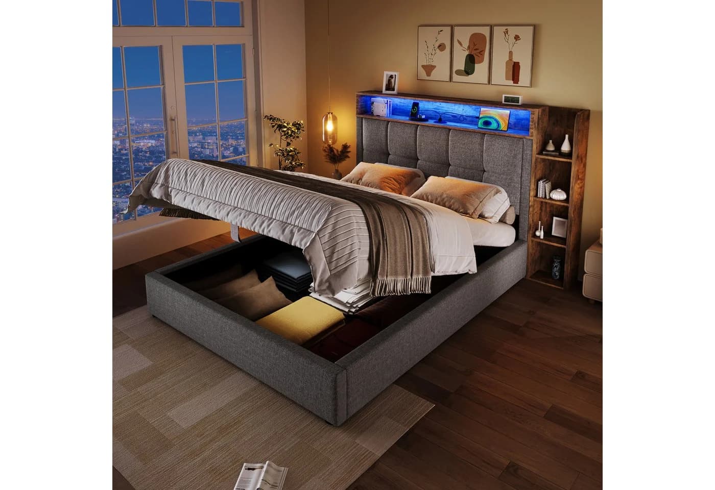 Merax Polsterbett 90x200cm LED USB Typ-C Ladefunktion
