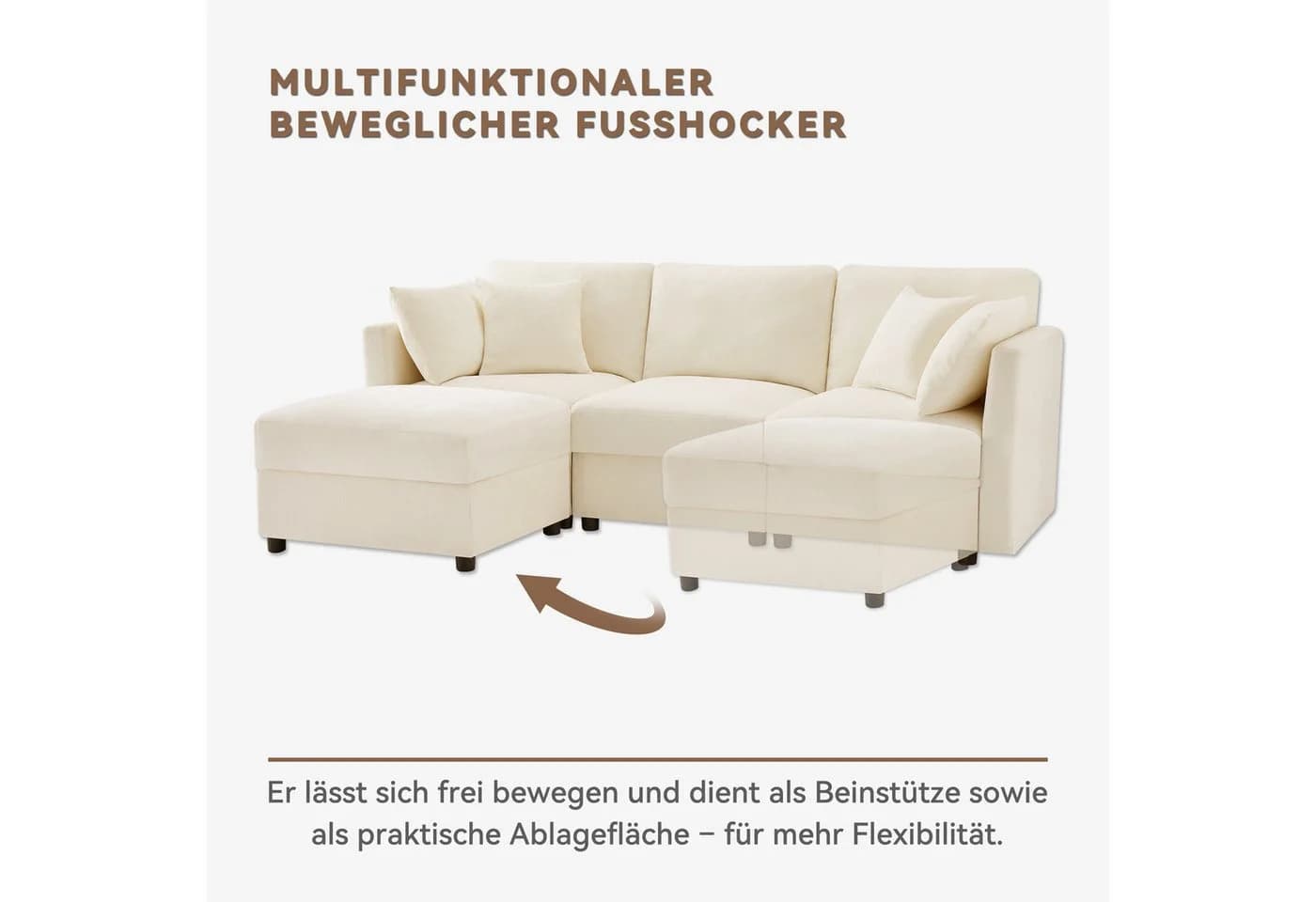 Merax Ecksofa L-förmig Sofa mit Fußhocker, Chenille-Stoff, 3-Sitzer Schlafsofa - Bild 5