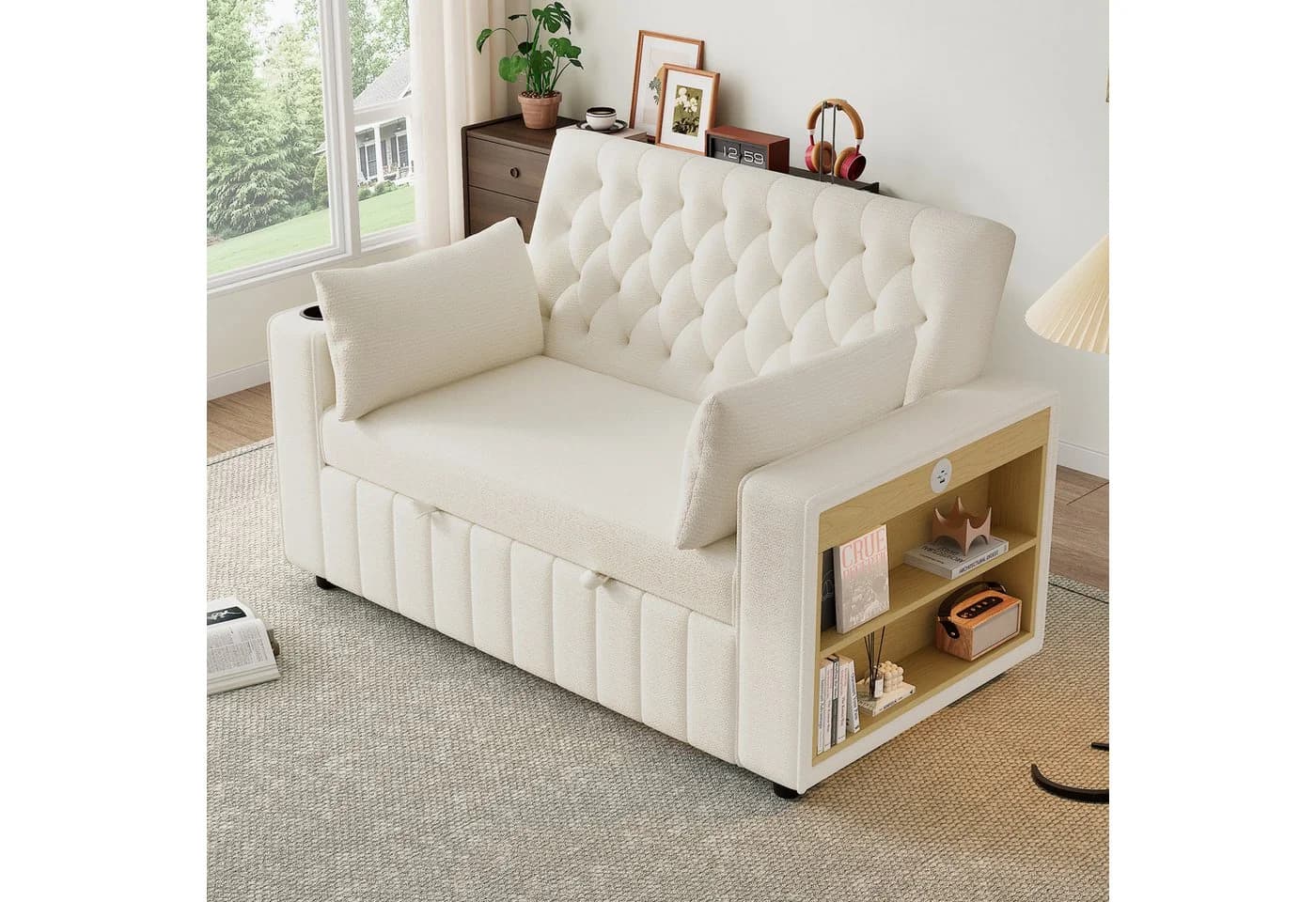 Merax Schlafsofa 3-in-1 Ausziehsofa mit USB-Anschluss und Getränkehalter