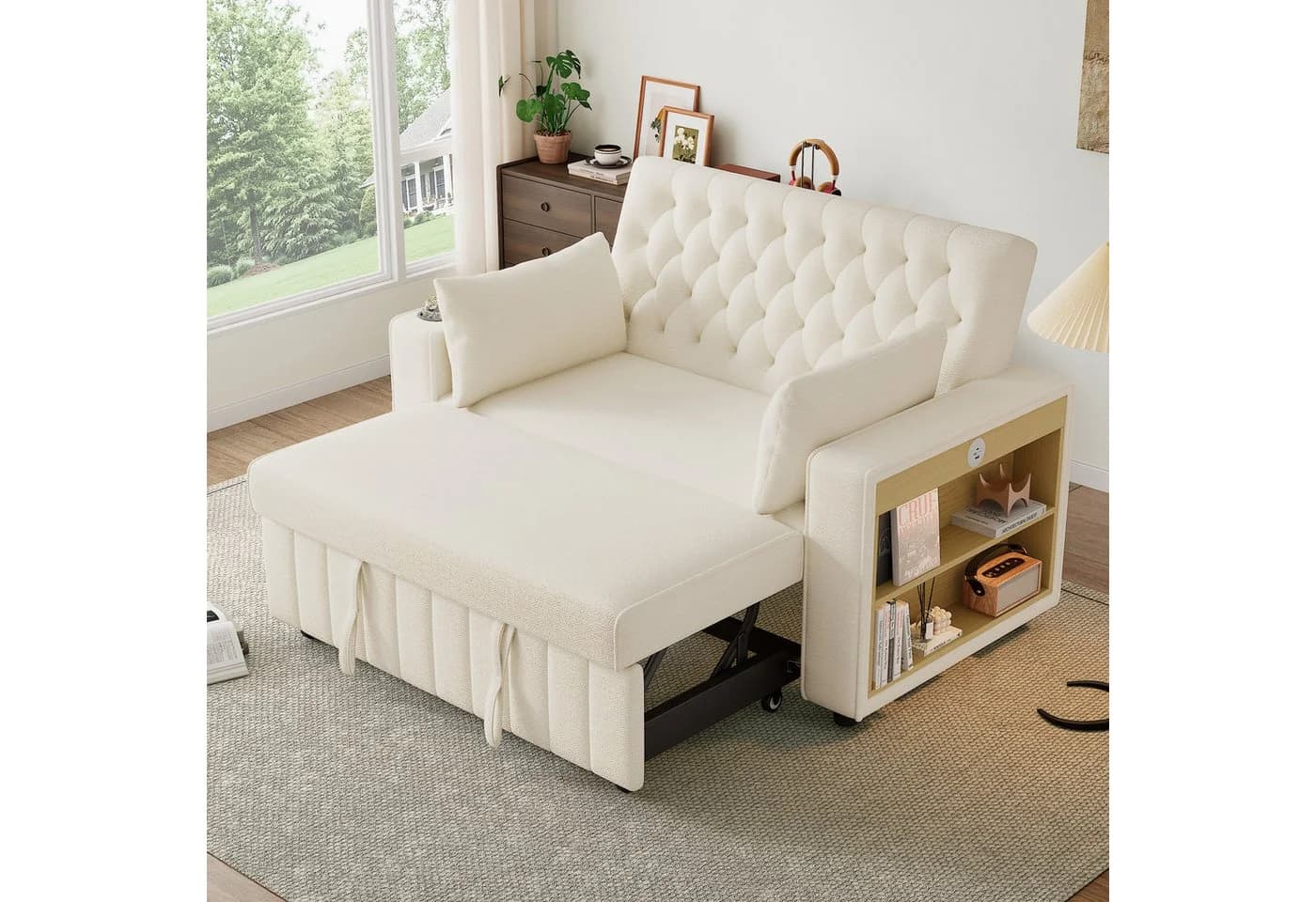 Merax Schlafsofa 3-in-1 Ausziehsofa mit USB-Anschluss und Getränkehalter - Bild 2