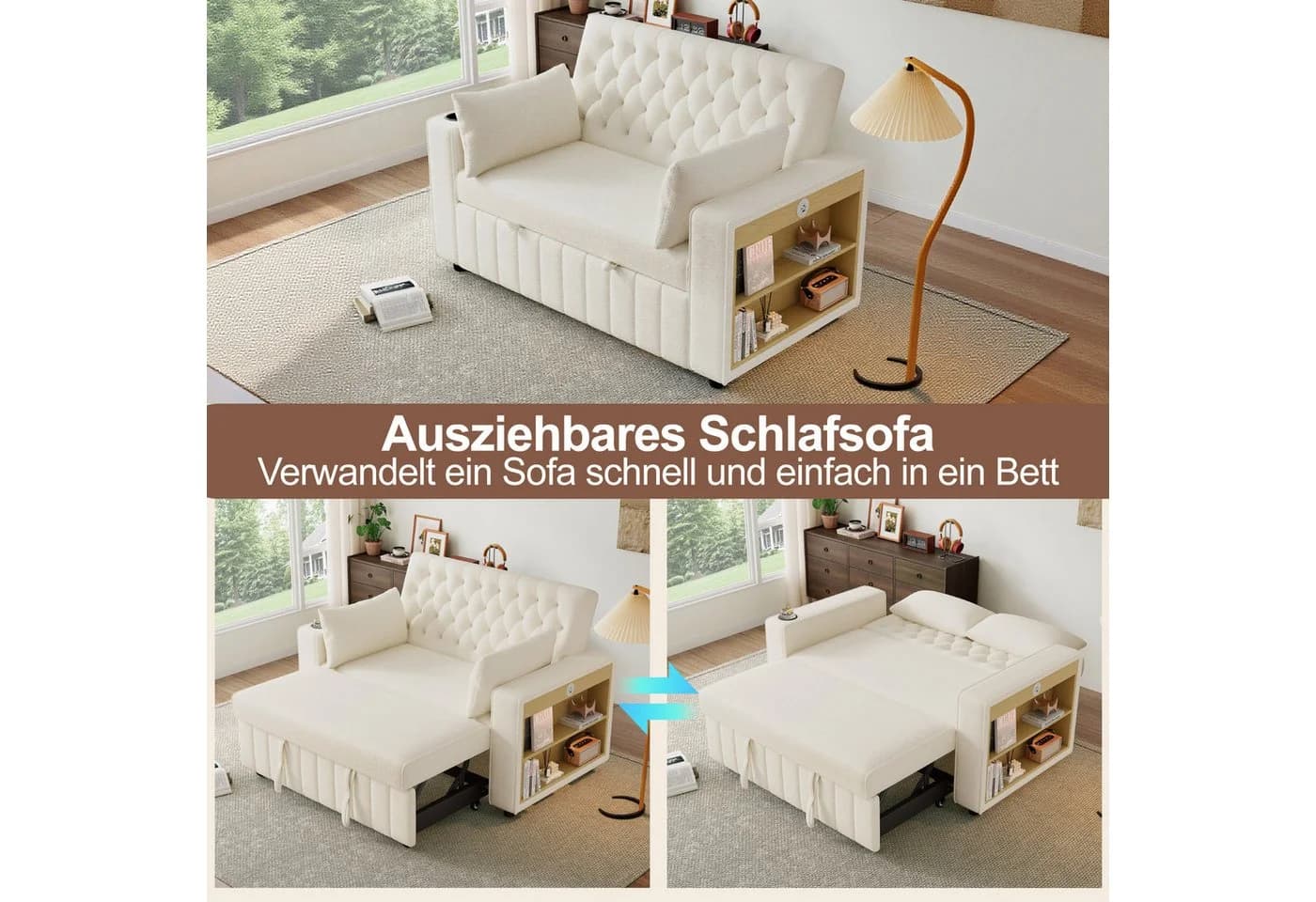 Merax Schlafsofa 3-in-1 Ausziehsofa mit USB-Anschluss und Getränkehalter - Bild 5