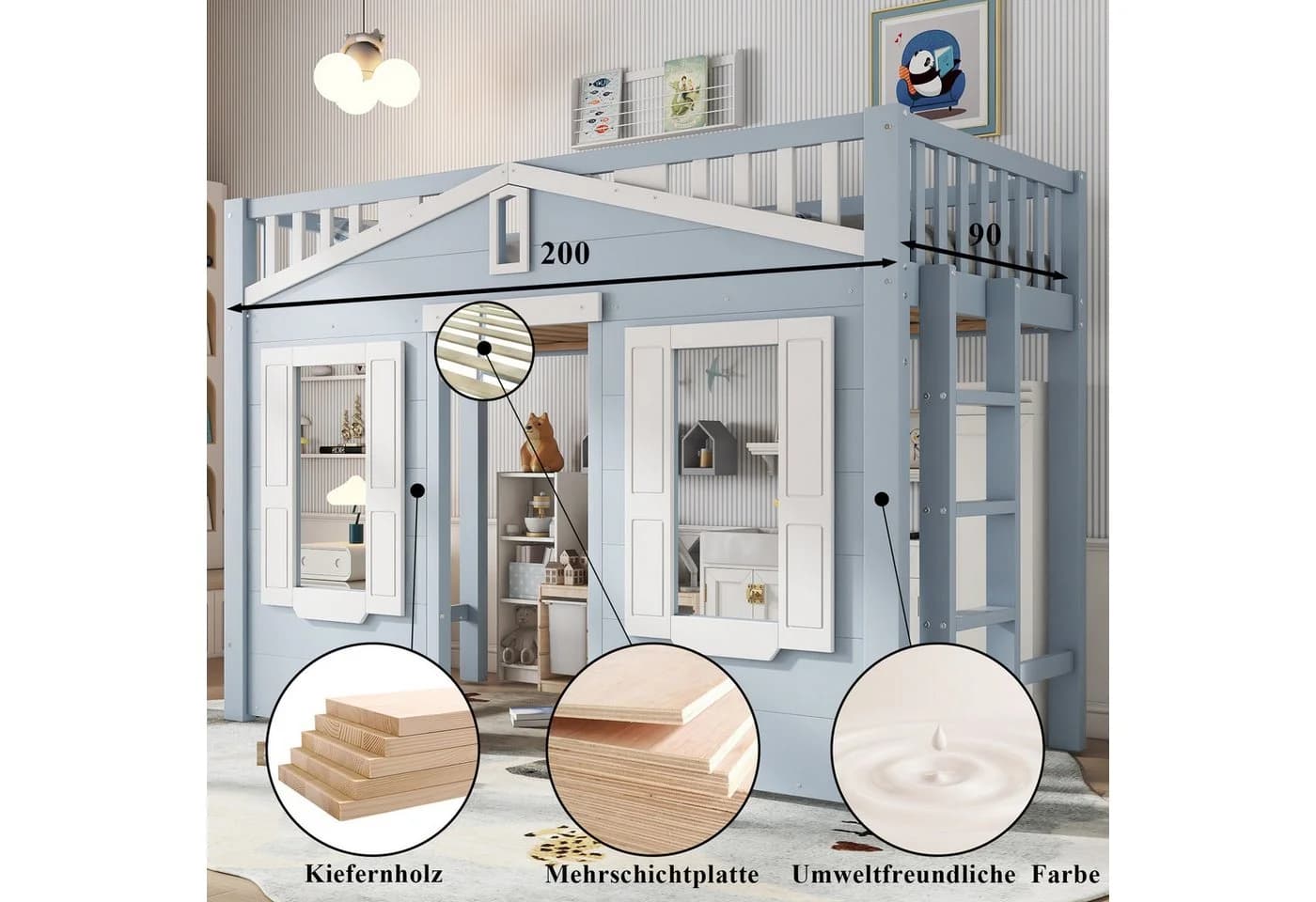 Merax Hochbett 90x200cm mit Rausfallschutz und Leiter - Bild 5