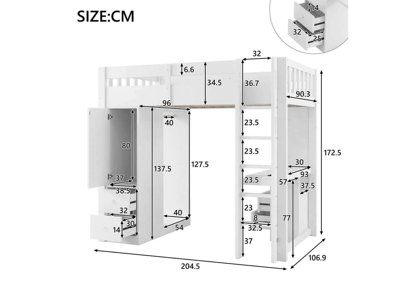 Merax Hochbett 90x200cm mit LED-Beleuchtung & USB Kieferholz - Bild 5