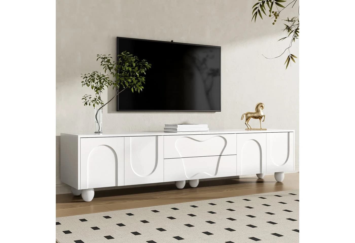 Merax Lowboard TV-Schrank 180cm Weiß mit Holzbeinen - Bild 2