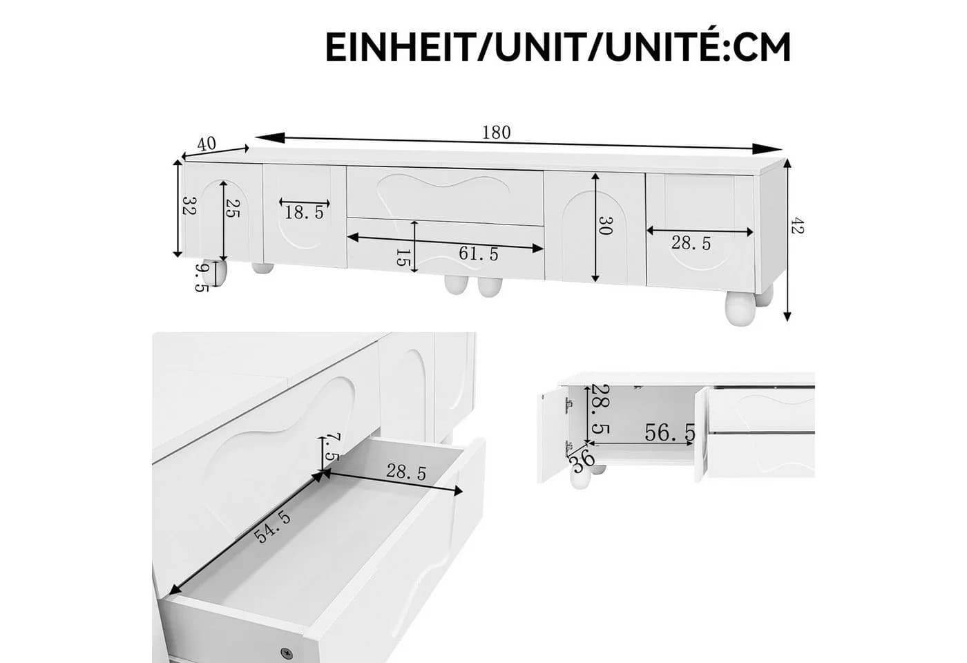 Merax Lowboard TV-Schrank 180cm Weiß mit Holzbeinen - Bild 5