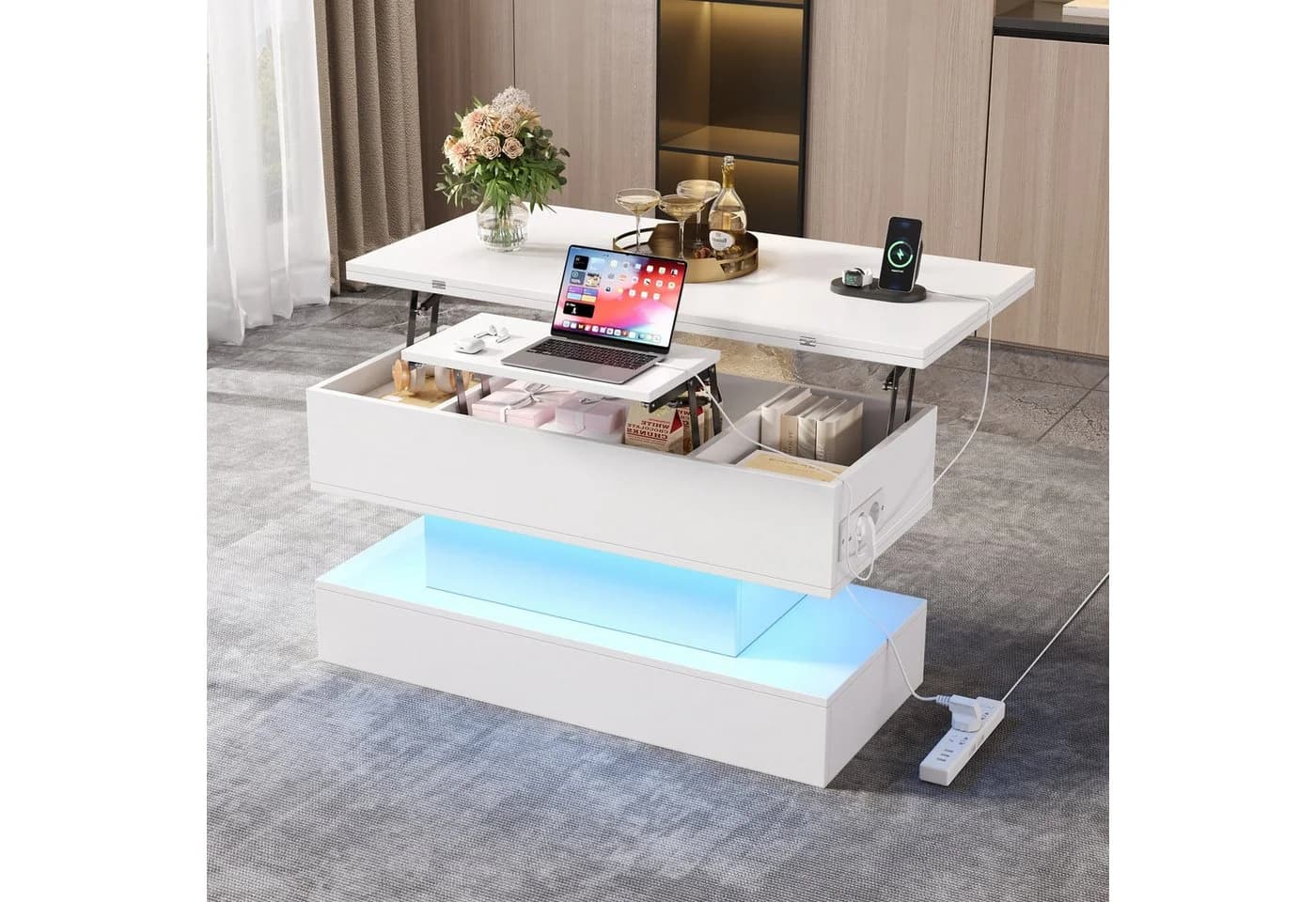Merax Couchtisch höhenverstellbar & ausklappbar mit LED & USB - Bild 2