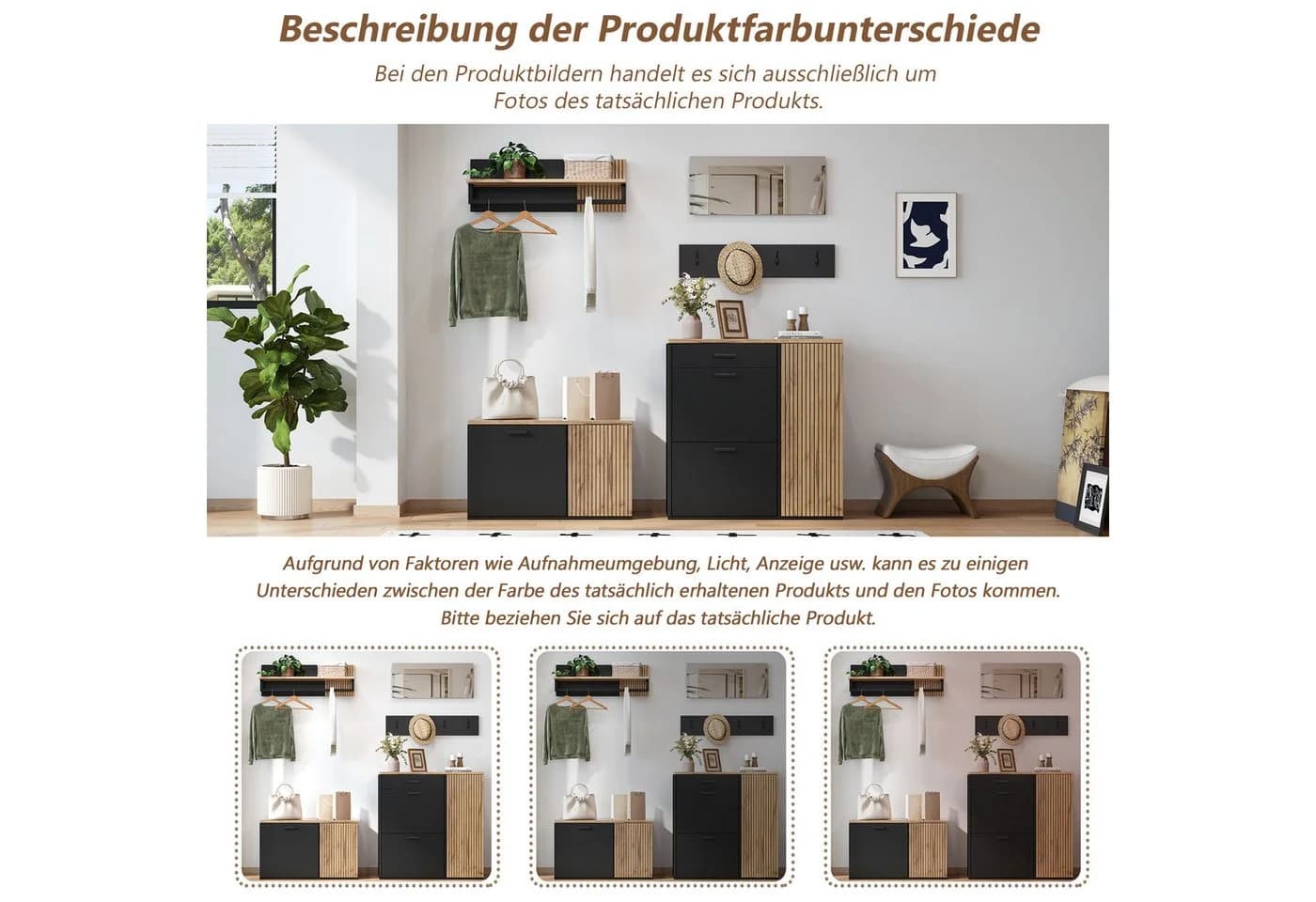 Merax Garderoben-Set 5-teilig Holz Schwarz/Weiß - Bild 5