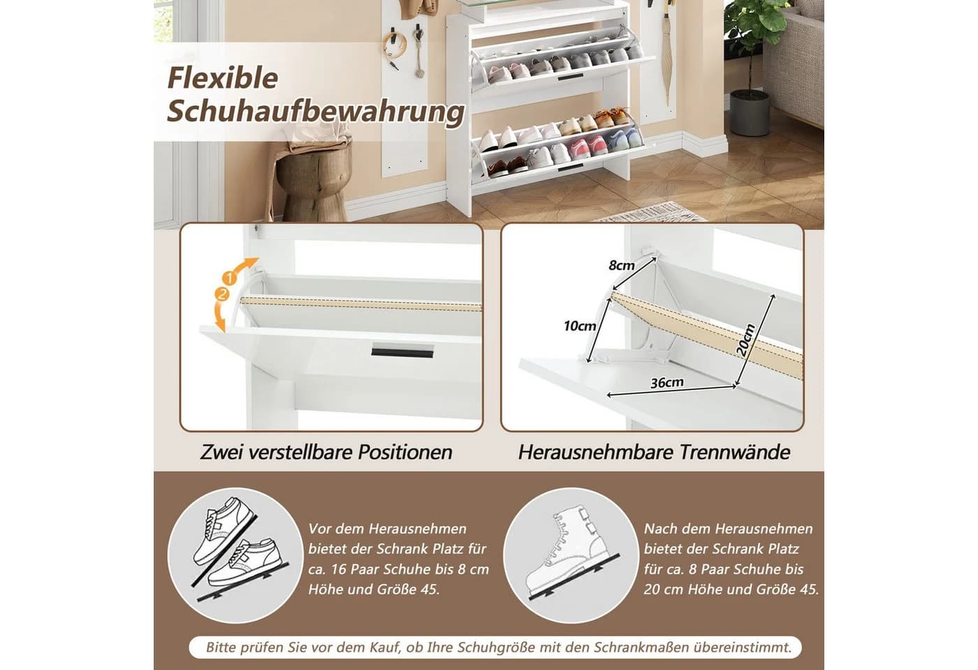 Merax Garderoben-Set 4-teilig Weiß mit Spiegel und Glasablage - Bild 5