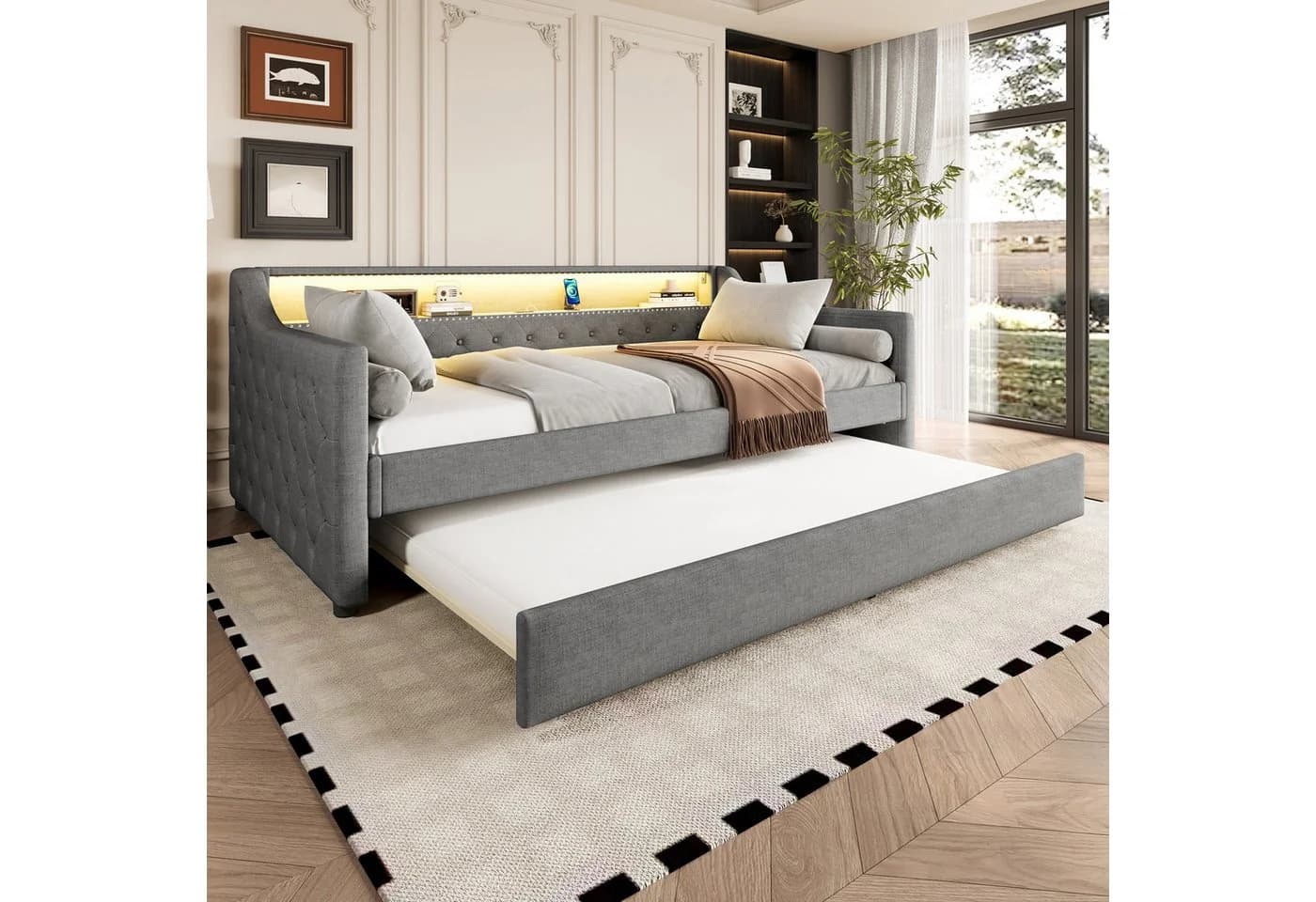 Merax Daybett Sofabett Schlafsofa mit LED-Beleuchtung & USB-Ladebuchse - Bild 2