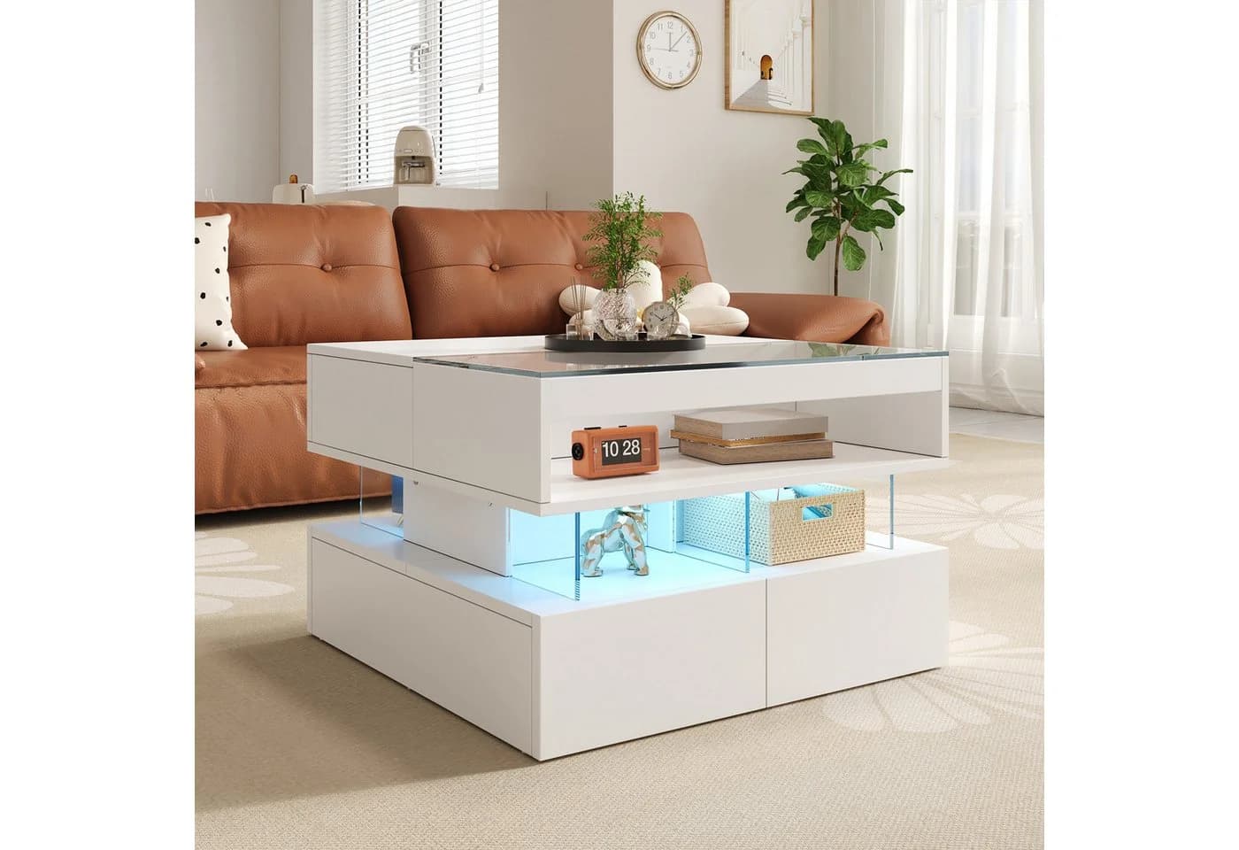 Merax Höhenverstellbarer Couchtisch mit LED-Beleuchtung und Glasplatte - Bild 5