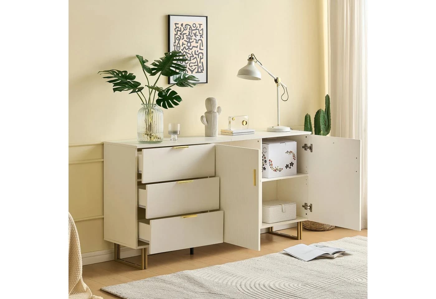 Merax Sideboard mit Gold-Akzenten, Zinklegierung-Griffe & Stahlbeine - Bild 1