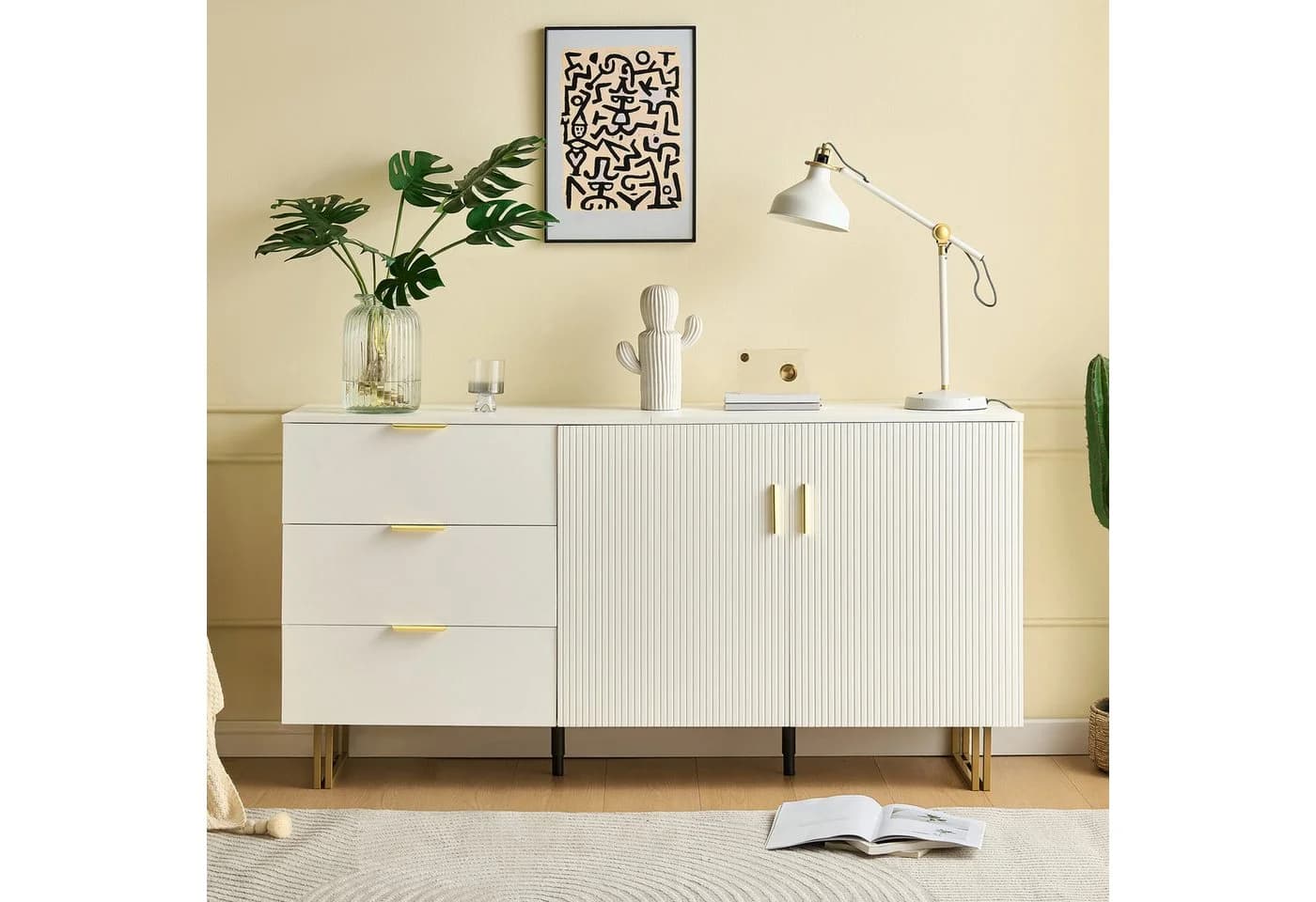 Merax Sideboard mit Gold-Akzenten, Zinklegierung-Griffe & Stahlbeine - Bild 2