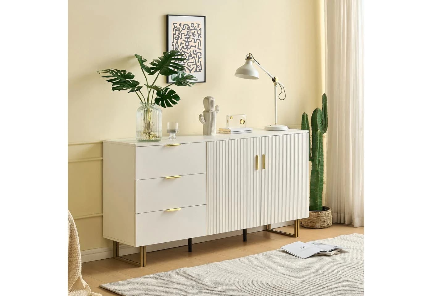Merax Sideboard mit Gold-Akzenten, Zinklegierung-Griffe & Stahlbeine - Bild 3