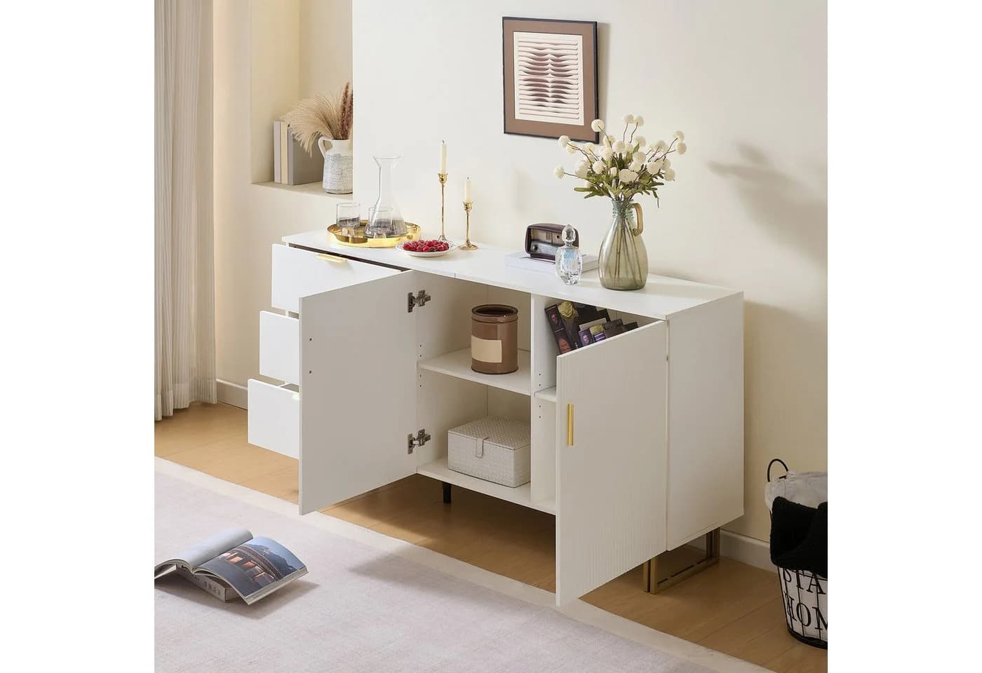 Merax Sideboard mit Gold-Akzenten, Zinklegierung-Griffe & Stahlbeine - Bild 4