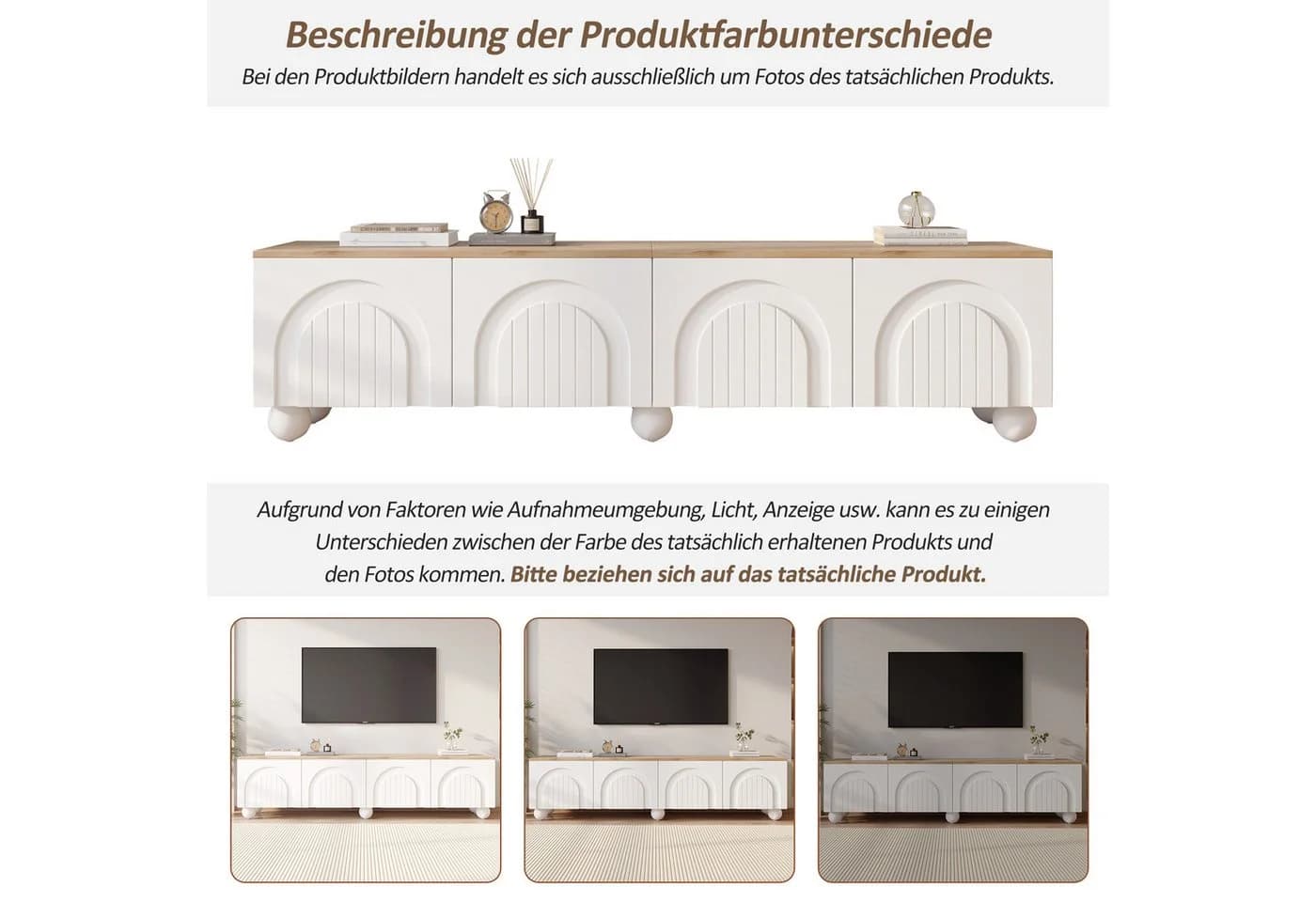 Merax Lowboard 6 Kugelfuß-Metallbeine Weiß Holzoptik TV-Schrank - Bild 5
