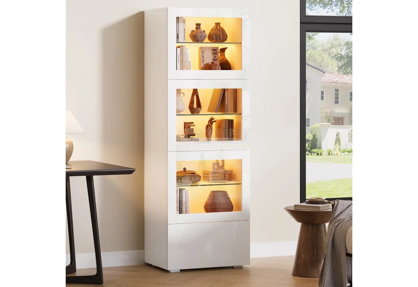 Merax Vitrine Weiß Hochglanz mit LED-Beleuchtung und App-Steuerung - Bild 2