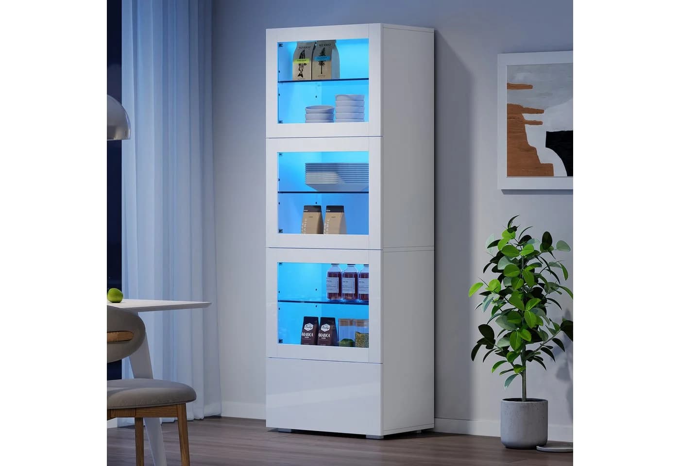 Merax Vitrine Weiß Hochglanz mit LED-Beleuchtung und App-Steuerung - Bild 4