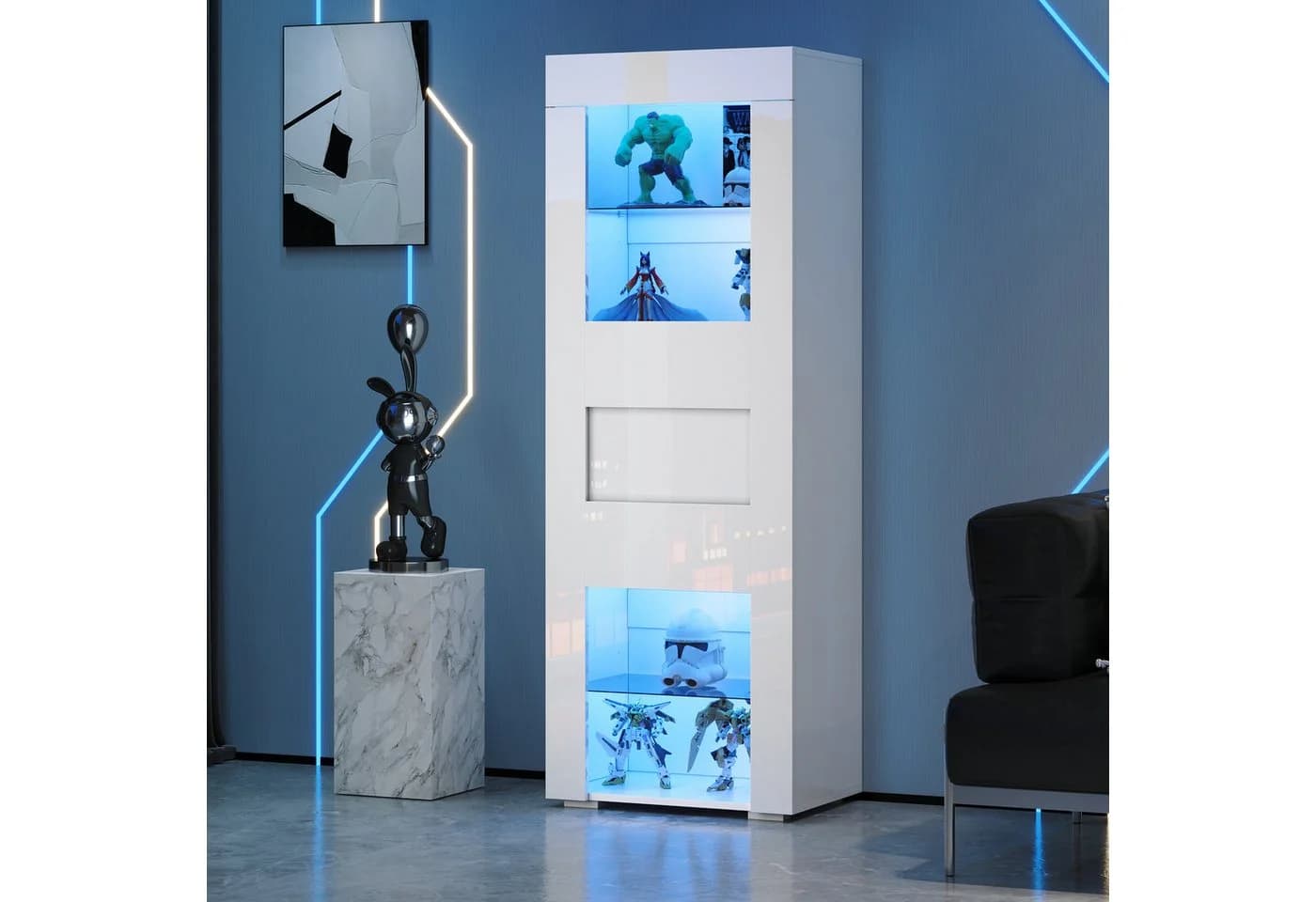Merax Standvitrine Hochglanz mit LED und Acryl-Tür