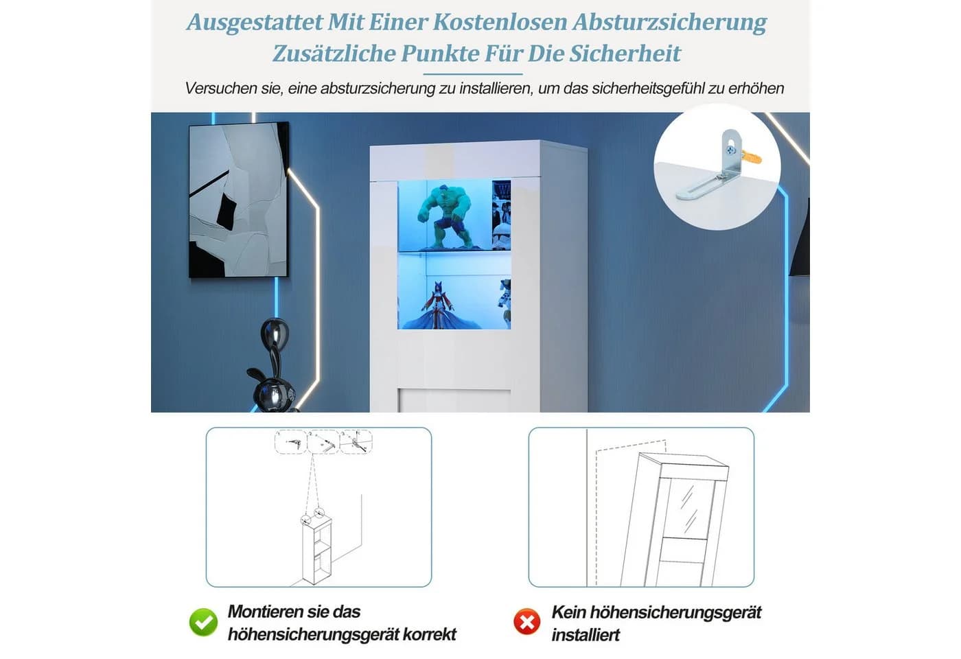 Merax Standvitrine Hochglanz mit LED und Acryl-Tür - Bild 5