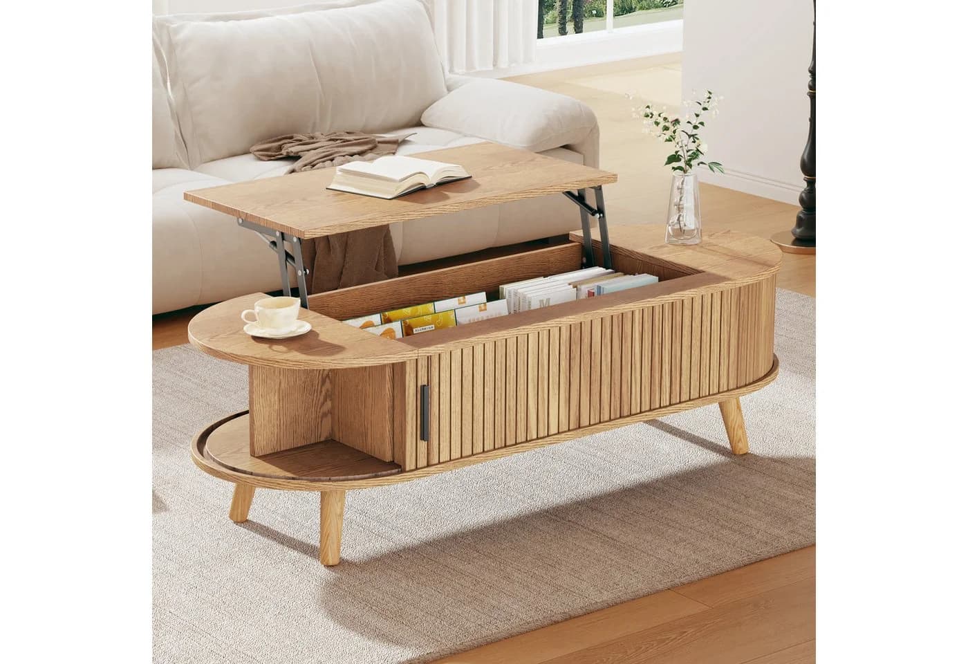 Merax Couchtisch anhebbarer Sofatisch mit Liftfunktion im Walnuss-Design - Bild 2