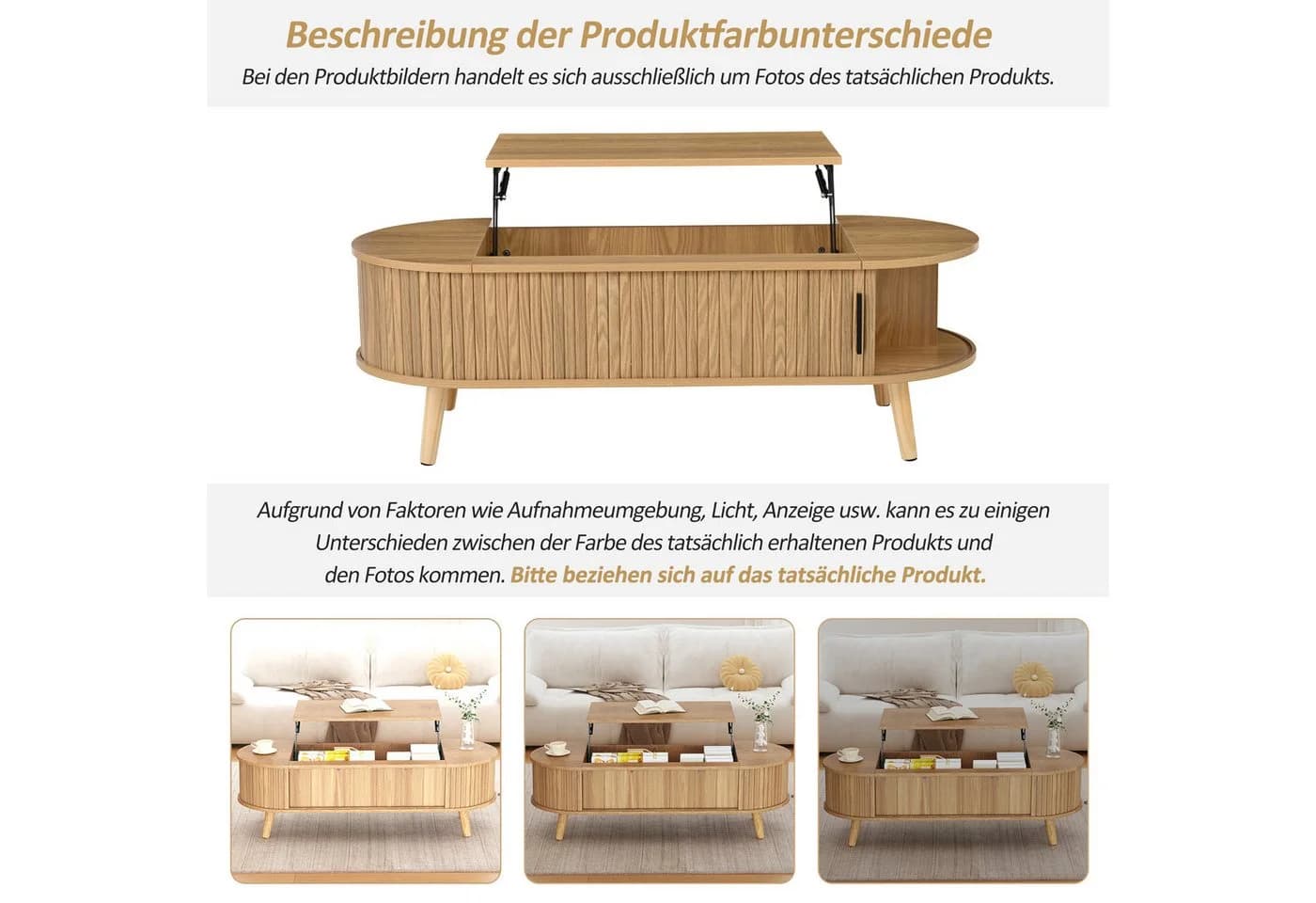 Merax Couchtisch anhebbarer Sofatisch mit Liftfunktion im Walnuss-Design - Bild 5