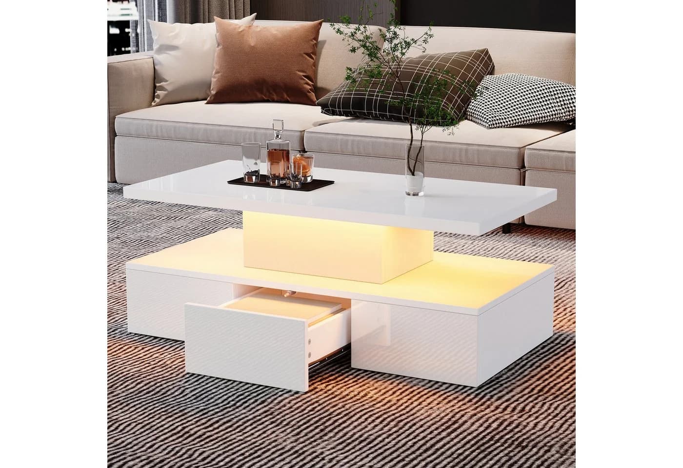 Merax LED-Couchtisch Hochglanz mit Stauraum und Beleuchtung - Bild 2