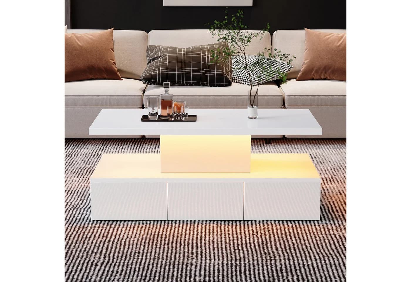 Merax LED-Couchtisch Hochglanz mit Stauraum und Beleuchtung - Bild 3
