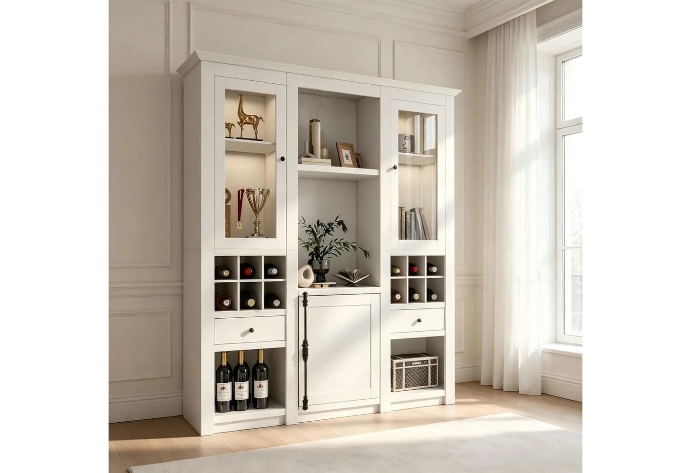 Merax Standvitrine mit LED-Beleuchtung, Buffet Stauraumvitrine Anrichte