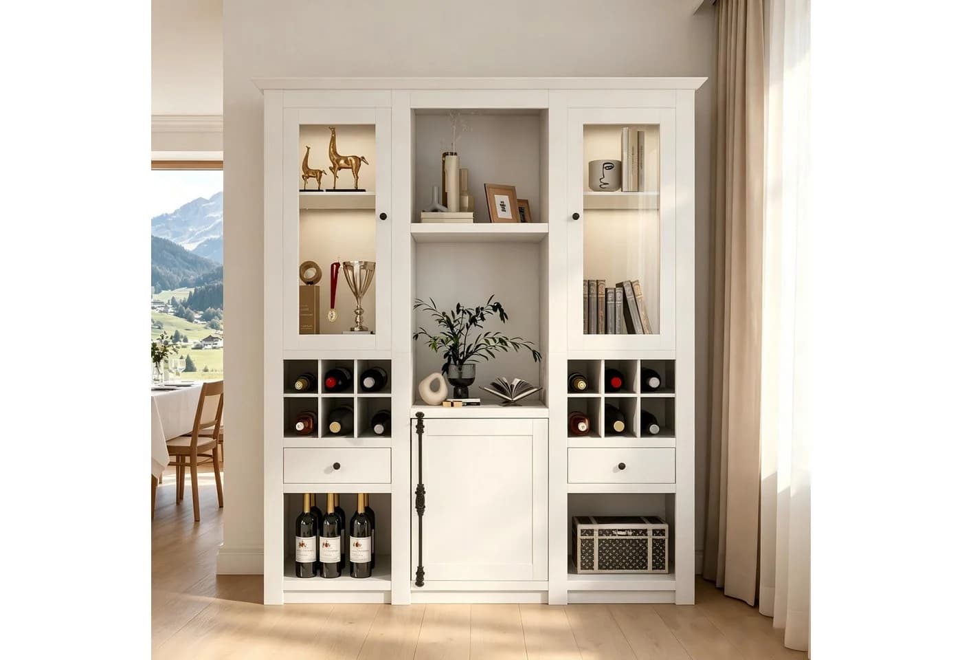 Merax Standvitrine mit LED-Beleuchtung, Buffet Stauraumvitrine Anrichte - Bild 2