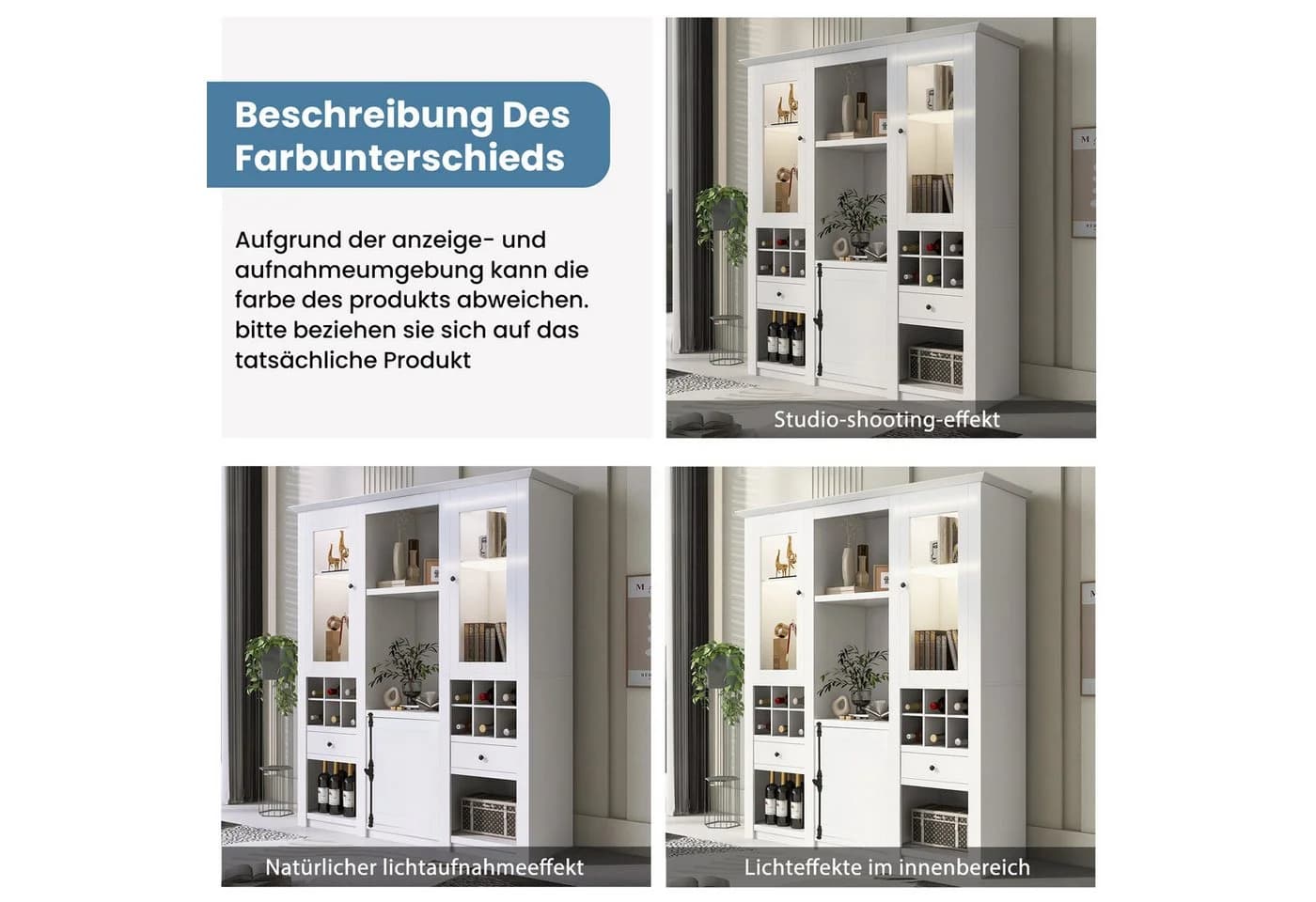 Merax Standvitrine mit LED-Beleuchtung, Buffet Stauraumvitrine Anrichte - Bild 5
