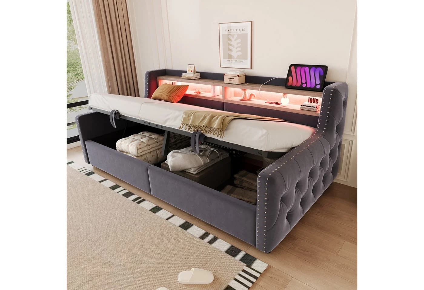 Merax Polsterbett-Schlafsofa 90x200 cm mit LED-Beleuchtung - Bild 2