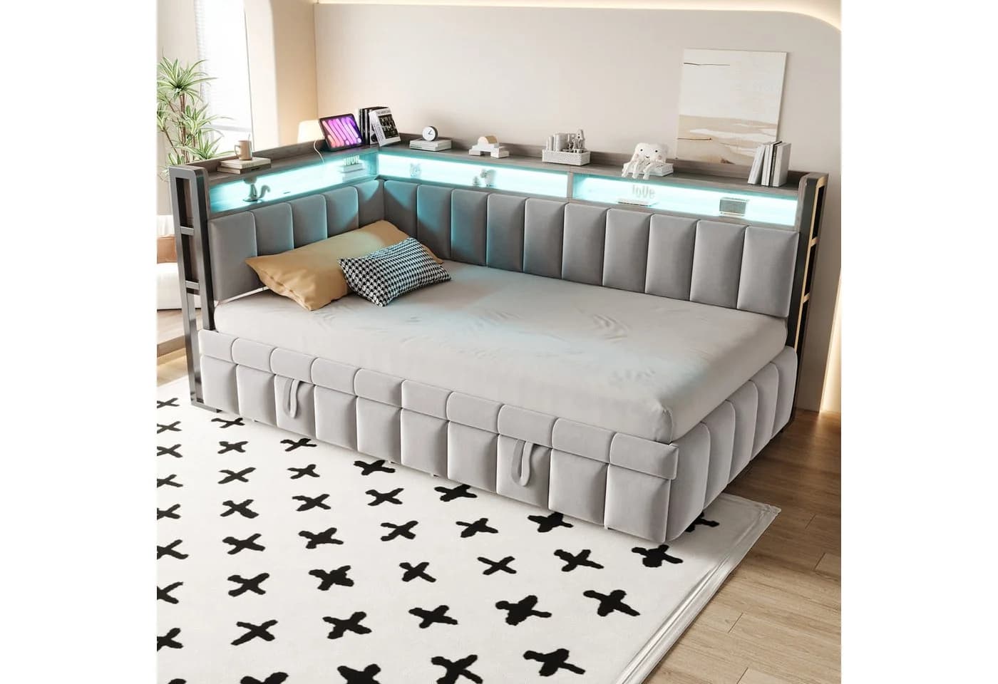 Merax Schlafsofa 90x200 cm mit LED-Beleuchtung & USB-Anschluss - Bild 3