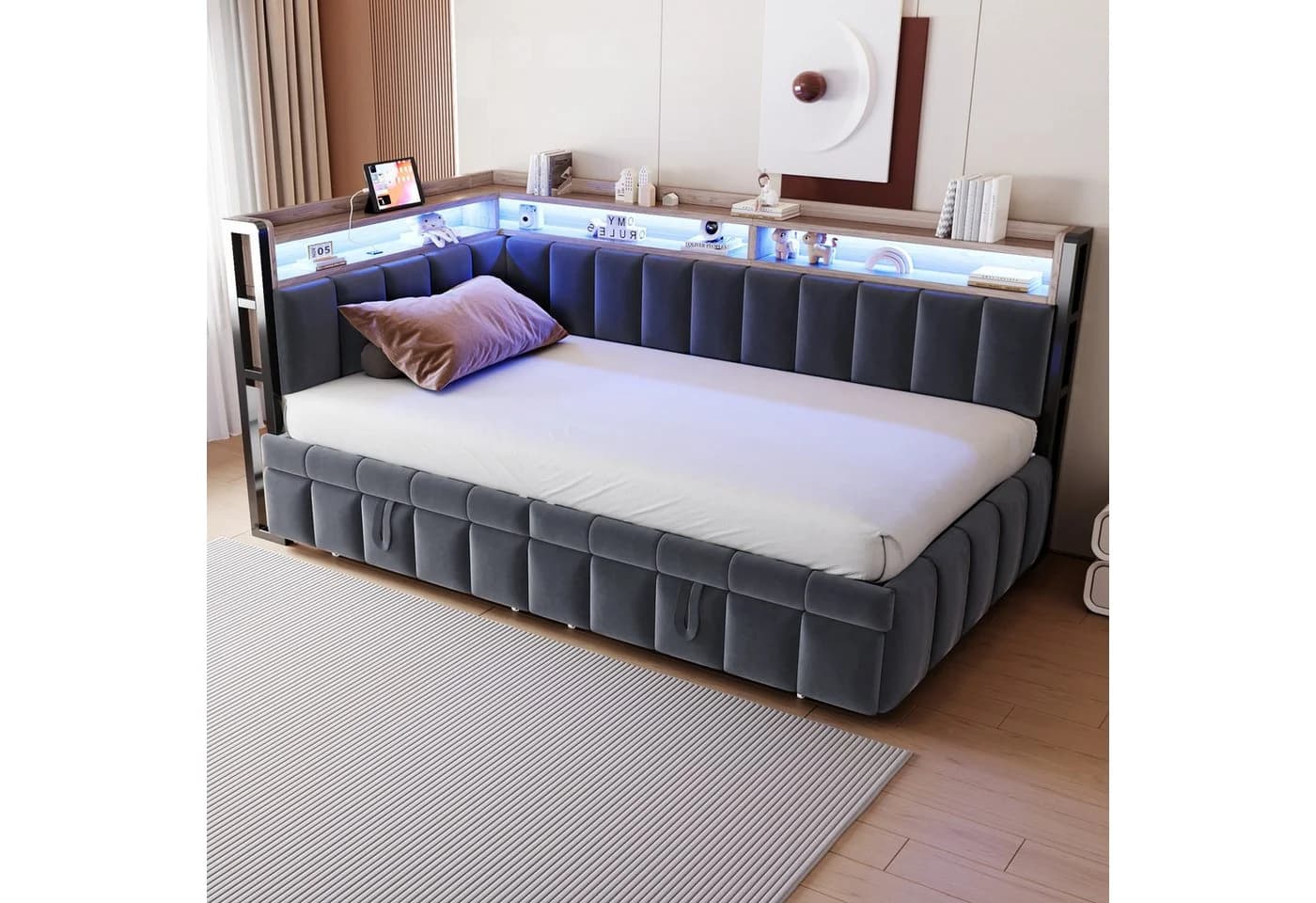 Merax Schlafsofa 90x200 cm mit LED-Beleuchtung & USB-Anschluss - Bild 3