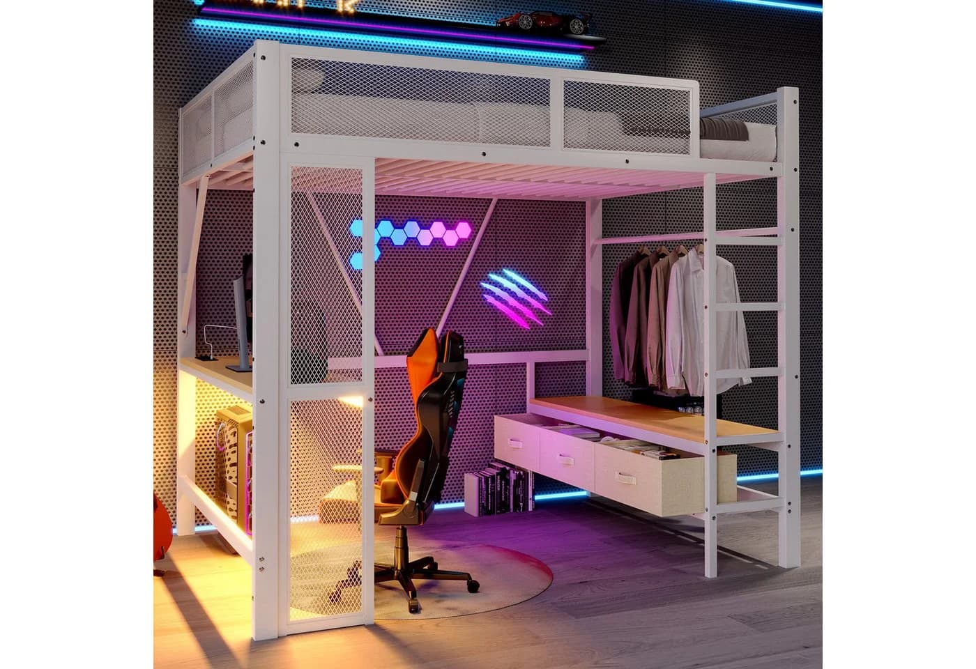 Merax Hochbett 140x200cm mit LED-Beleuchtung und USB - Bild 2