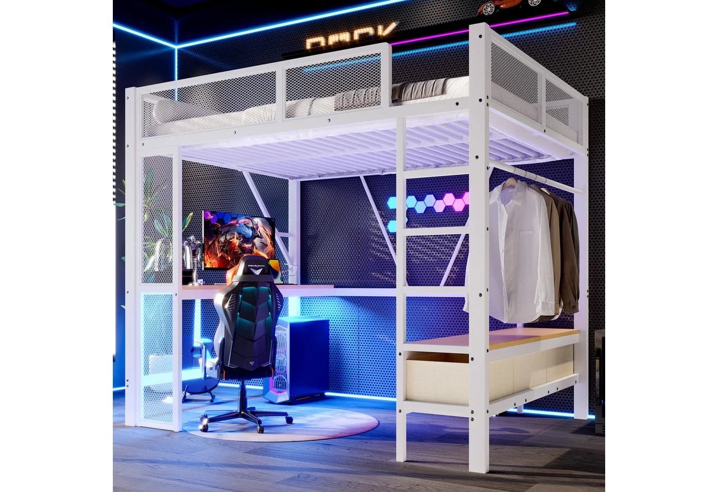 Merax Hochbett 140x200cm mit LED-Beleuchtung und USB - Bild 3