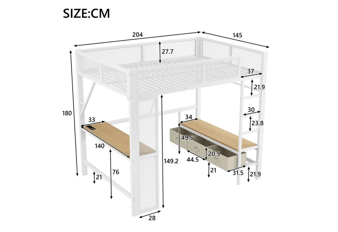 Merax Hochbett 140x200cm mit LED-Beleuchtung und USB - Bild 5