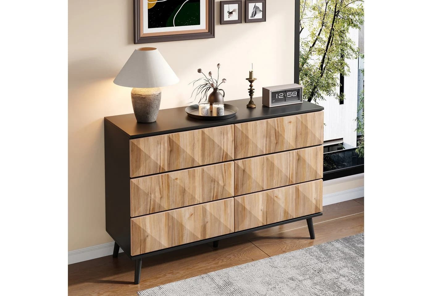 Merax Sideboard 6 Schubladen Schwarz Holzoptik - Bild 4