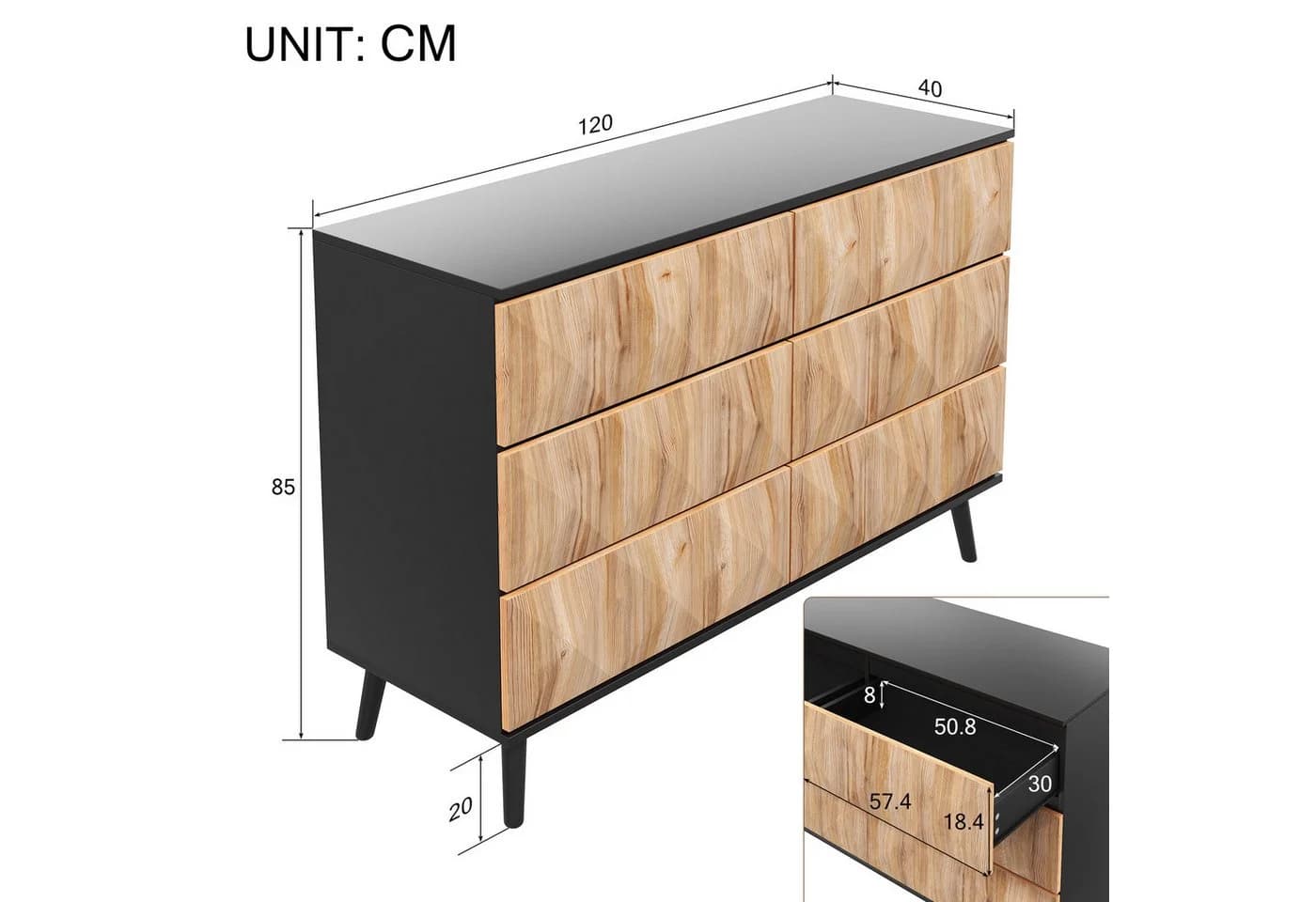 Merax Sideboard 6 Schubladen Schwarz Holzoptik - Bild 5