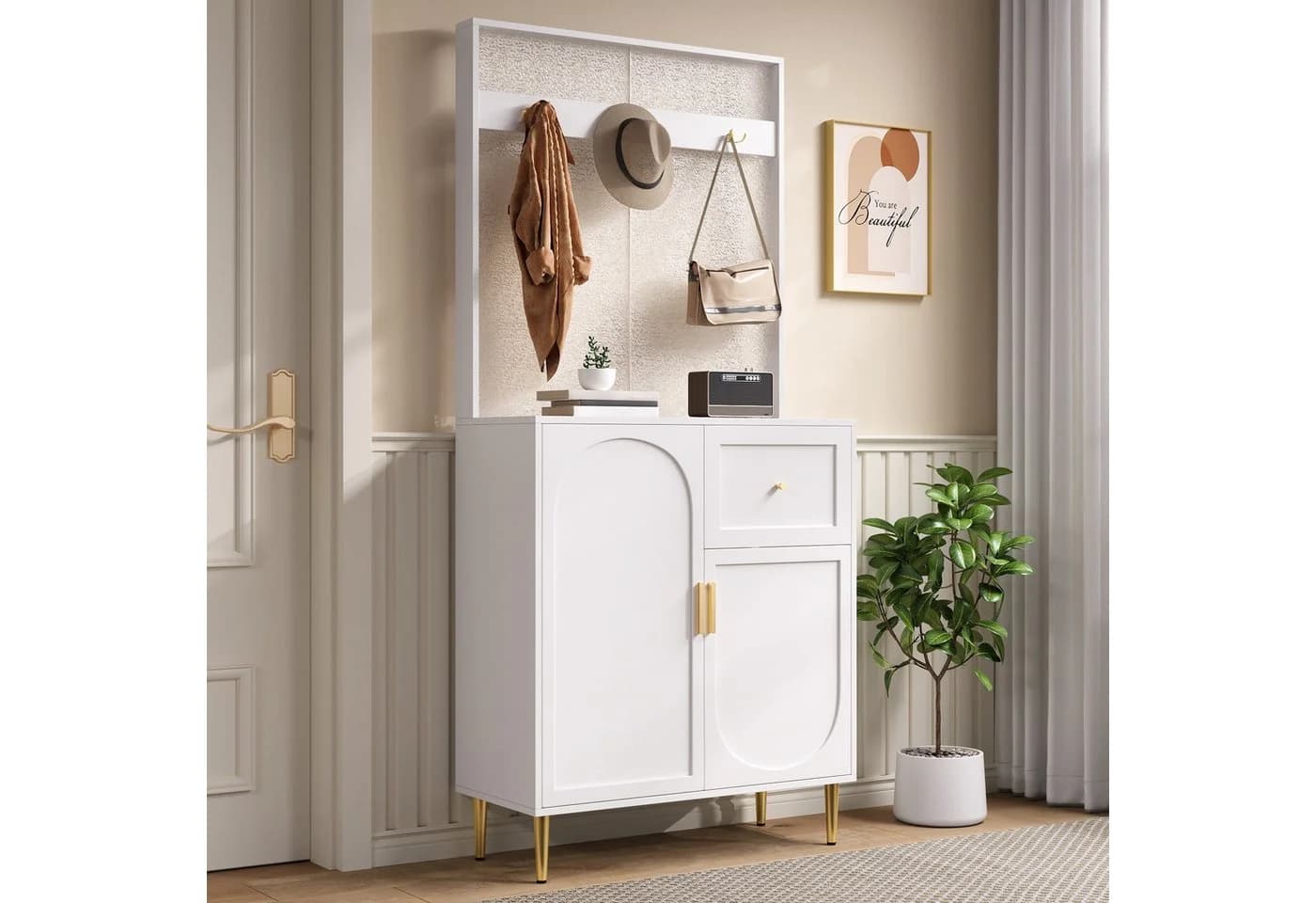 Merax Kompaktgarderobe Weiß mit Goldakzenten Soft-Close - Bild 3
